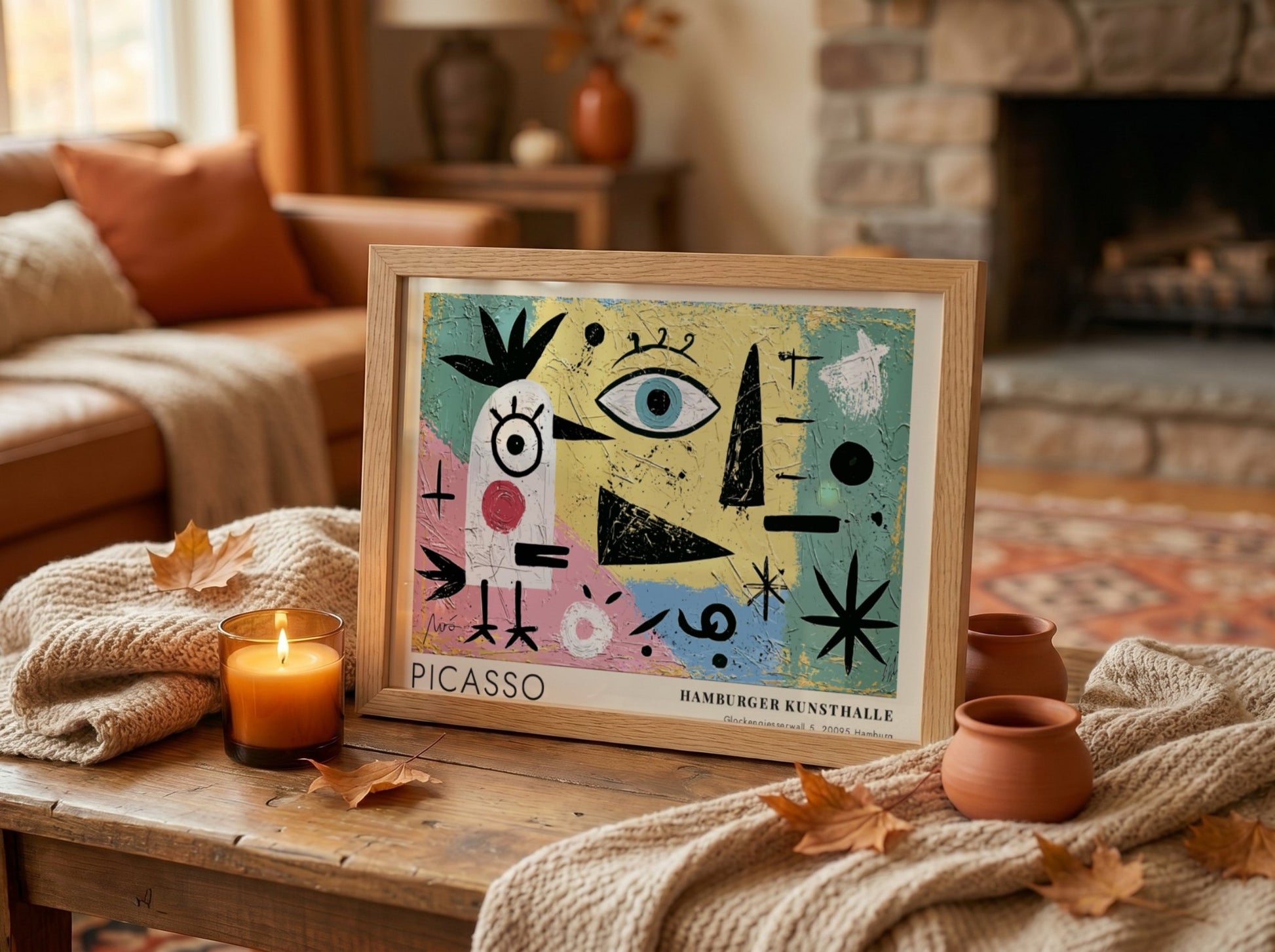 Pablo Picasso poster featuring The Lovers with vibrant colors and abstract shapes