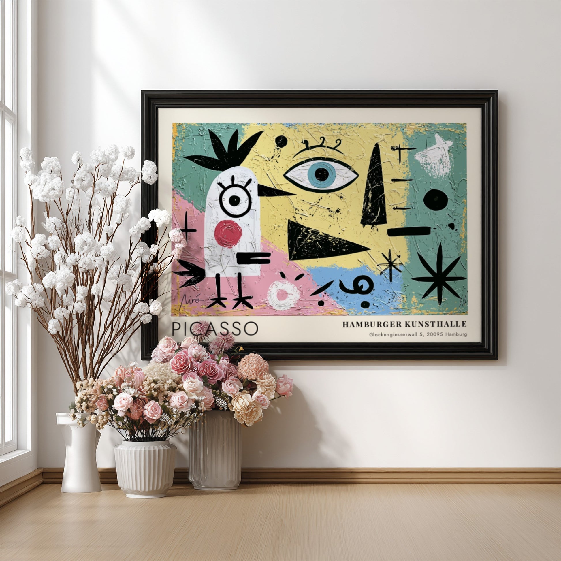 Pablo Picasso poster featuring The Lovers with vibrant colors and abstract shapes