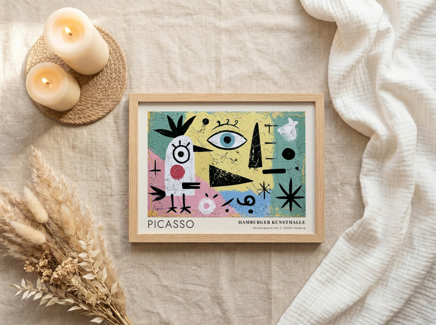 Wall art print featuring The Lovers by Pablo Picasso in vibrant colors and abstract shapes.
