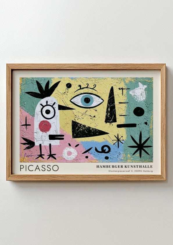 Wall art print featuring The Lovers by Pablo Picasso in vibrant colors and abstract shapes.