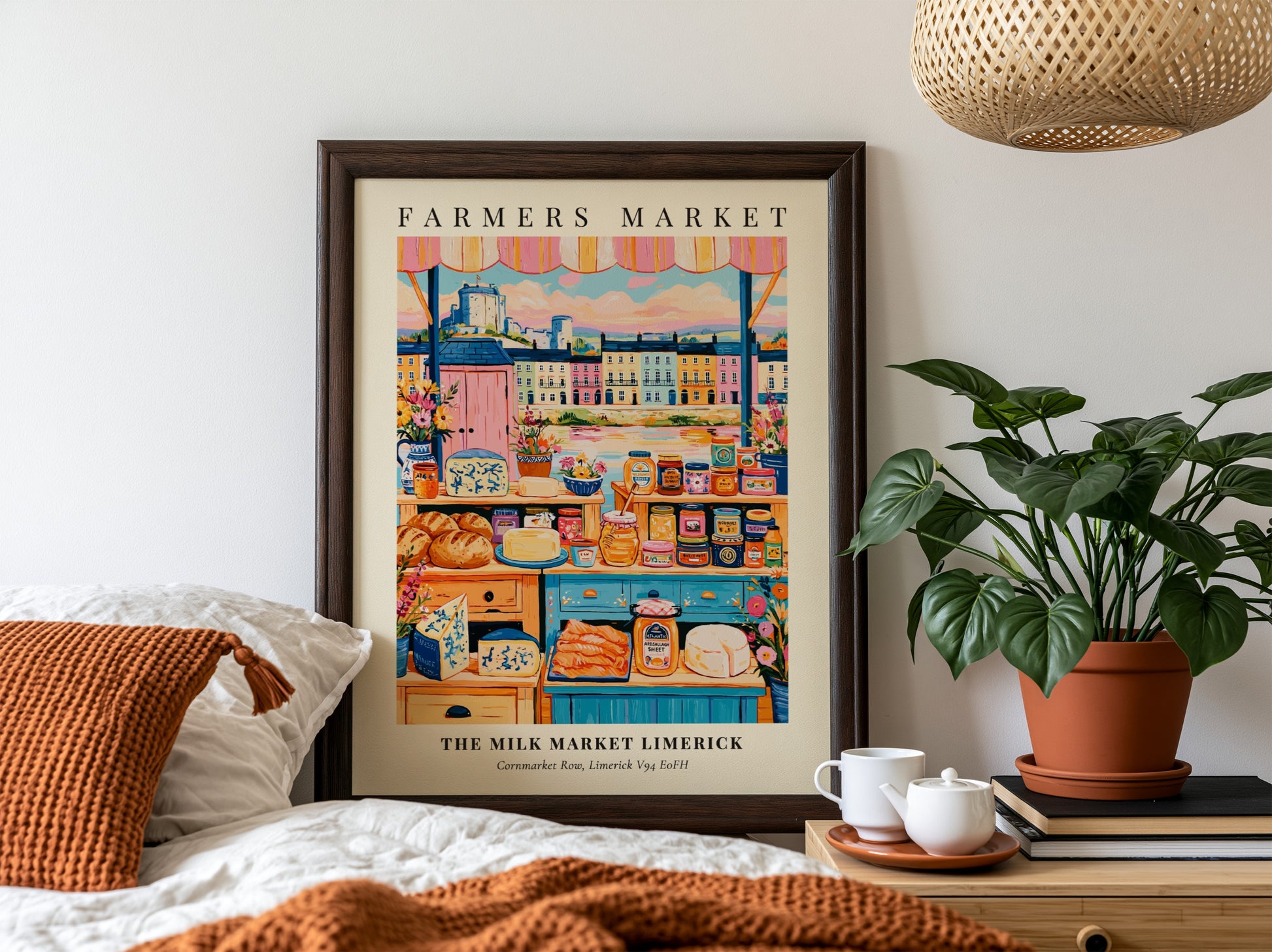 Farmers market poster featuring colorful produce and local goods in Limerick