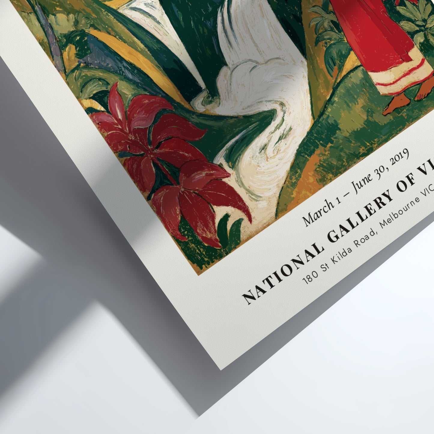 Gauguin Exhibition Poster featuring tropical landscape and vibrant colors