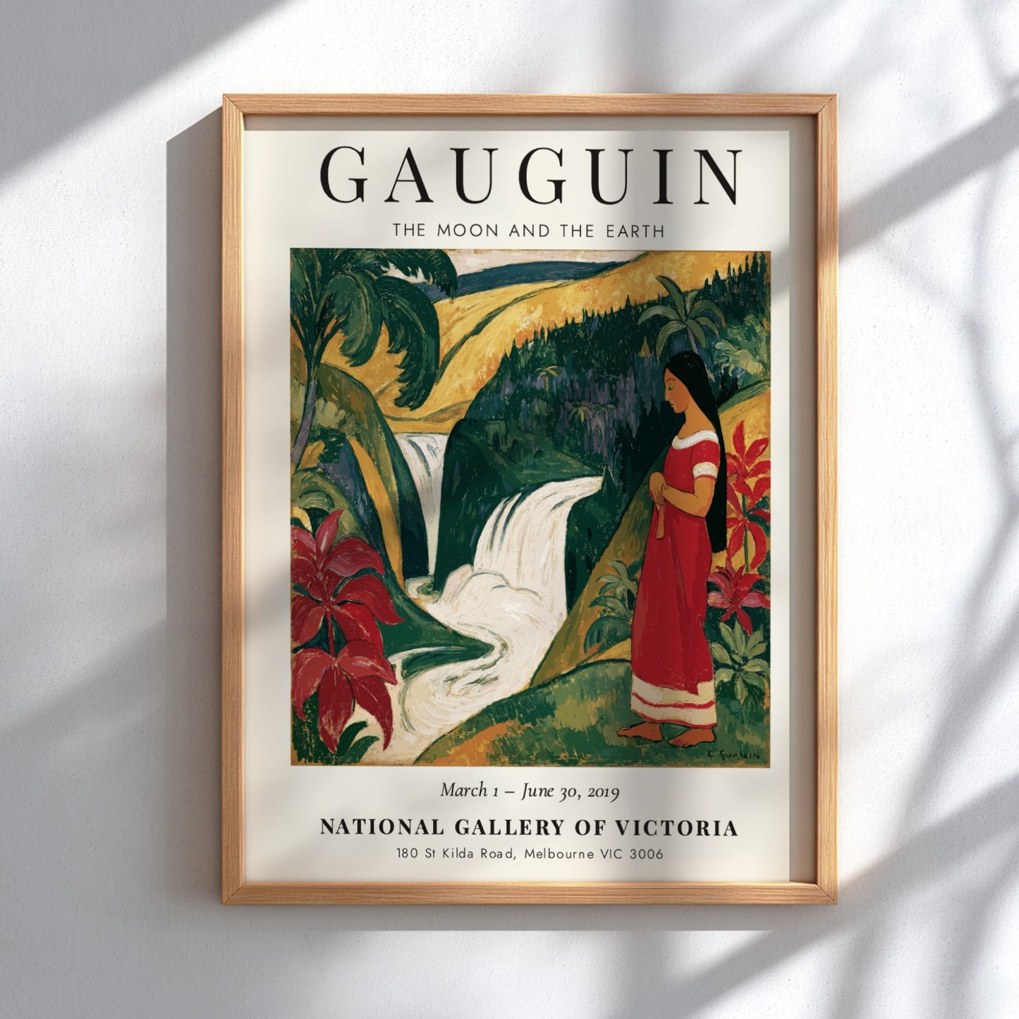 Gauguin Exhibition Poster featuring tropical landscape and vibrant colors