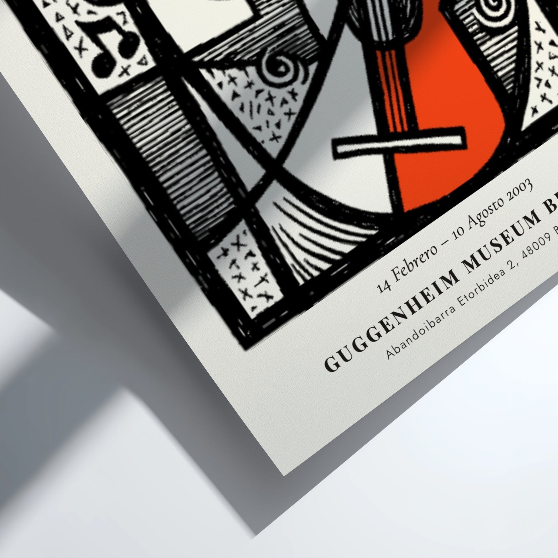 Picasso inspired poster featuring a musician with guitar in monochrome style