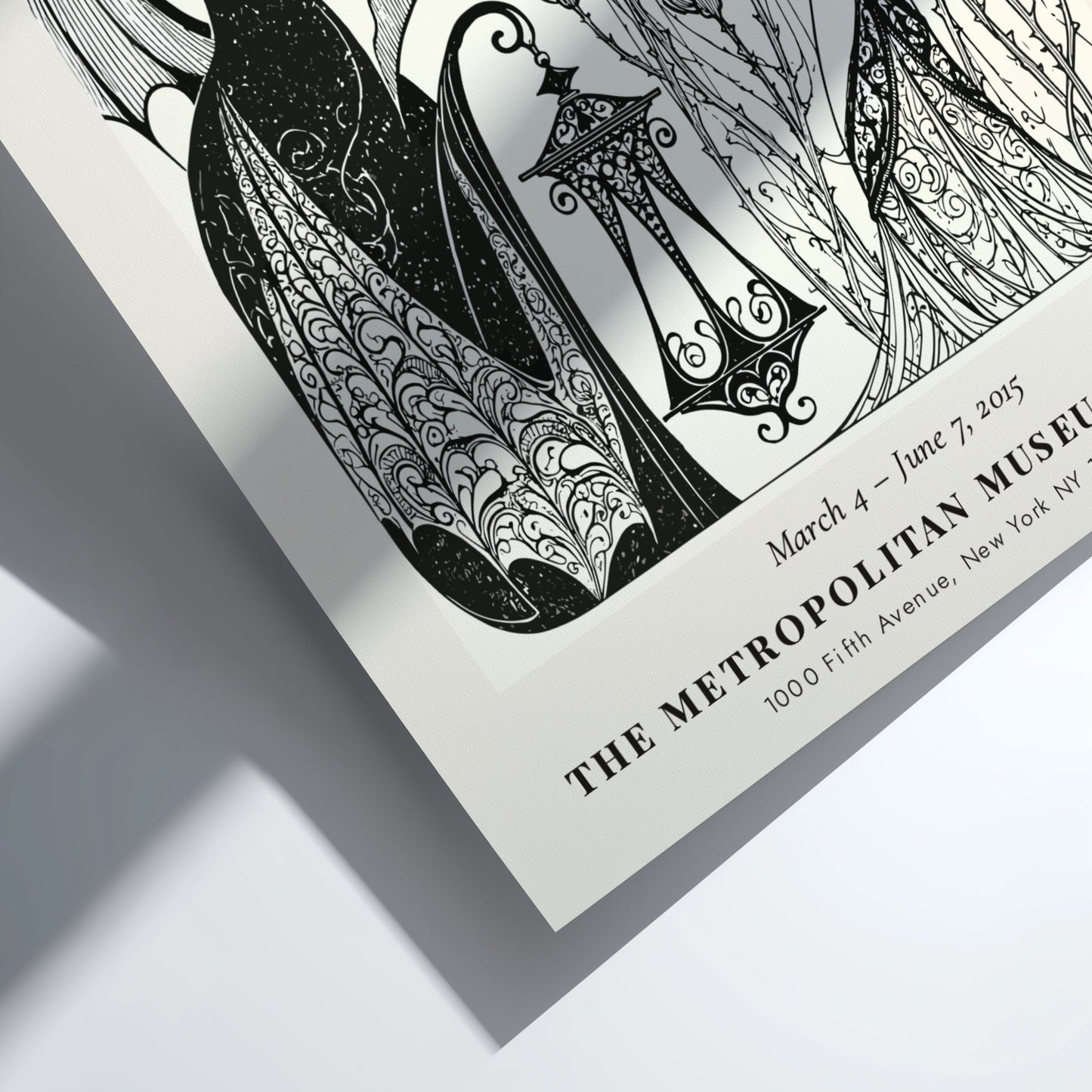 Aubrey Beardsley poster featuring The Mysterious Rose Garden with intricate line work and a monochrome palette