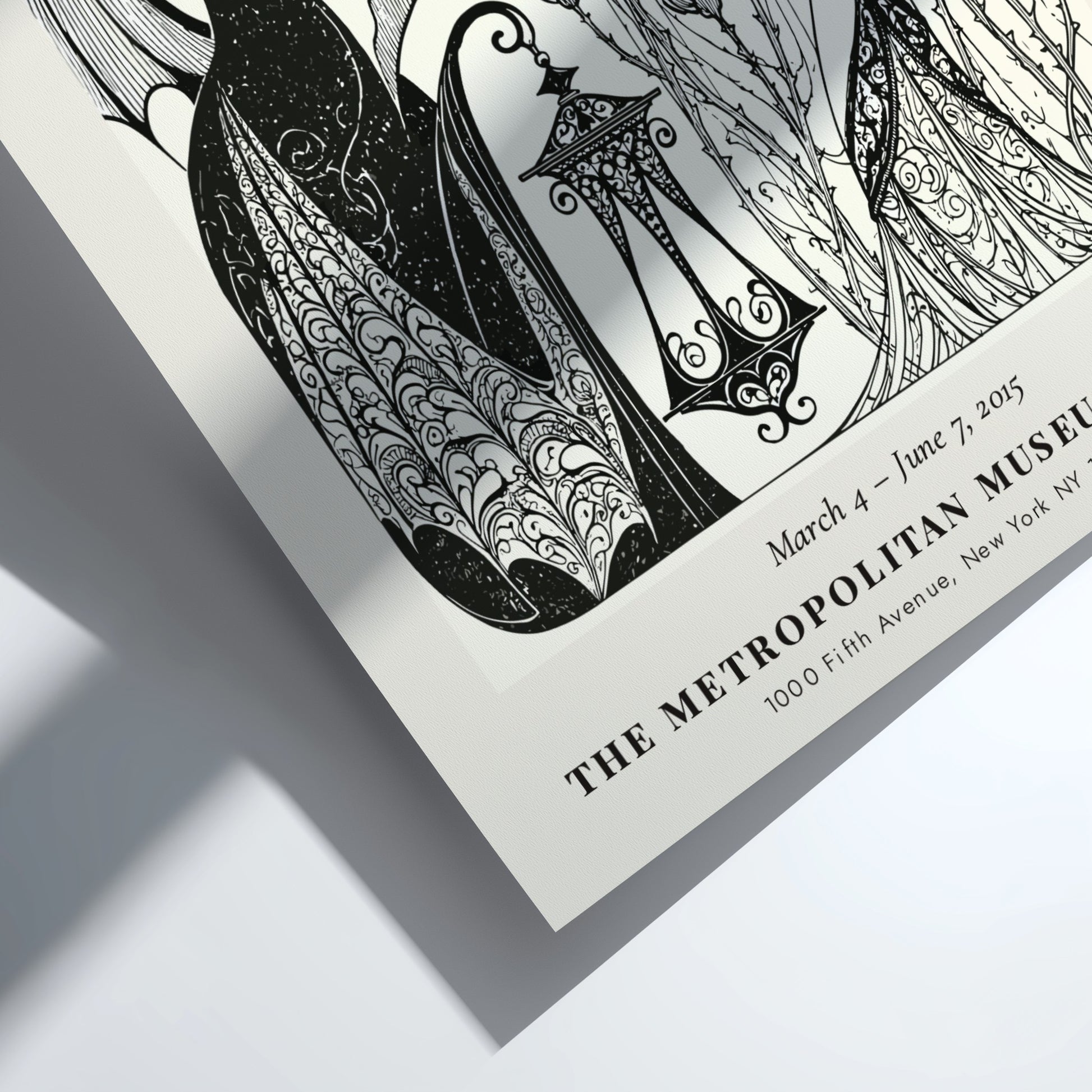 Aubrey Beardsley poster featuring The Mysterious Rose Garden with intricate line work and a monochrome palette