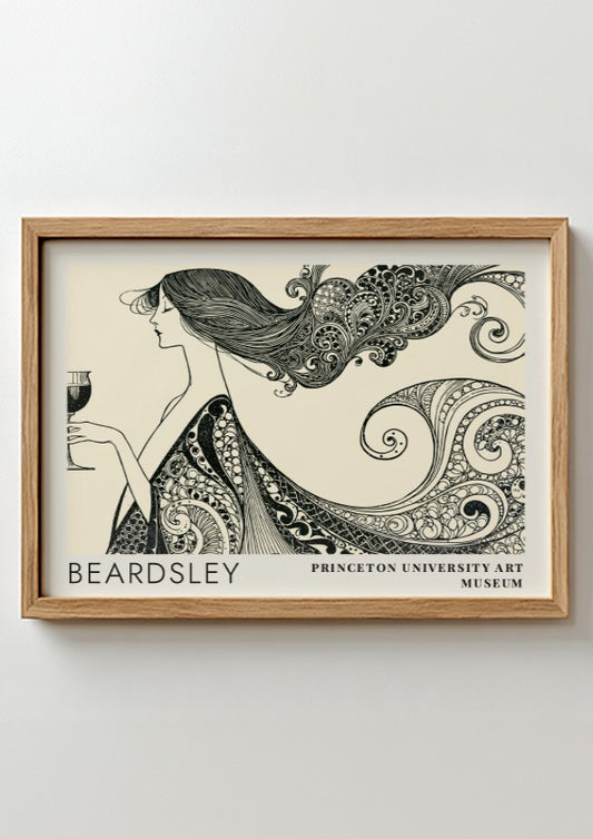 Wall art poster featuring Aubrey Beardsley's The Peacock and the Rose in black ink