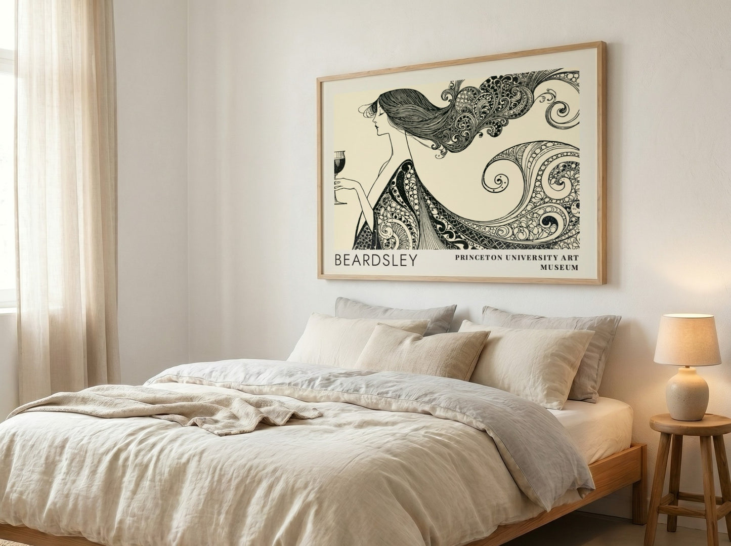 Wall art poster featuring Aubrey Beardsley's The Peacock and the Rose in black ink