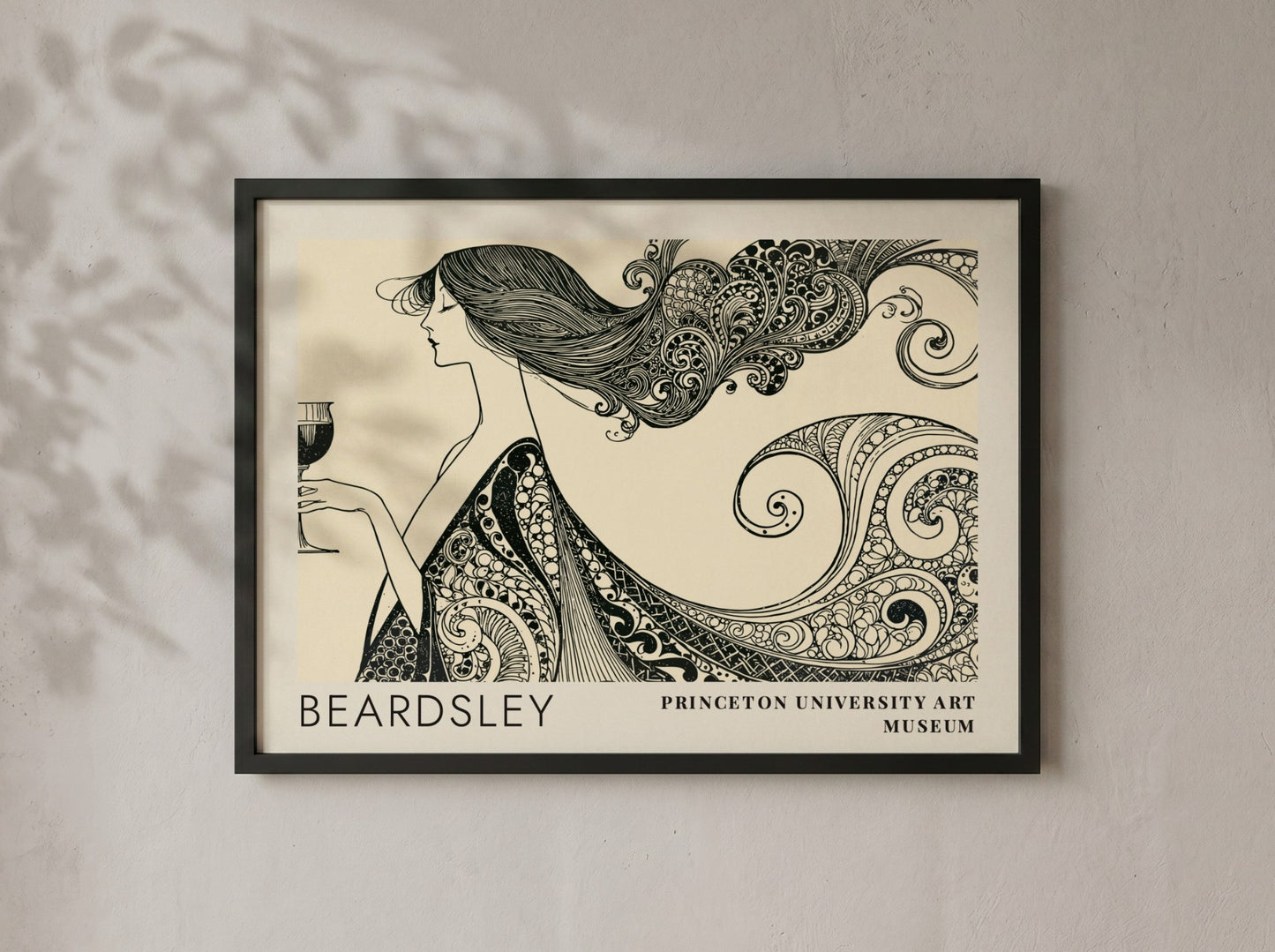 Wall art poster featuring Aubrey Beardsley's The Peacock and the Rose in black ink