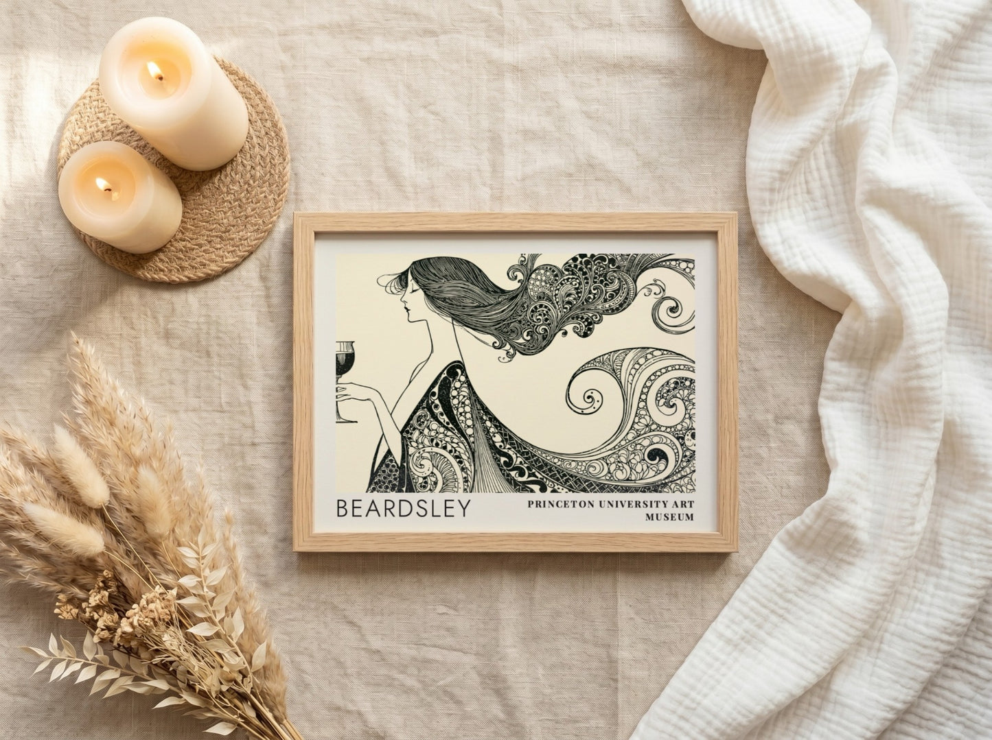 Wall art poster featuring Aubrey Beardsley's The Peacock and the Rose in black ink