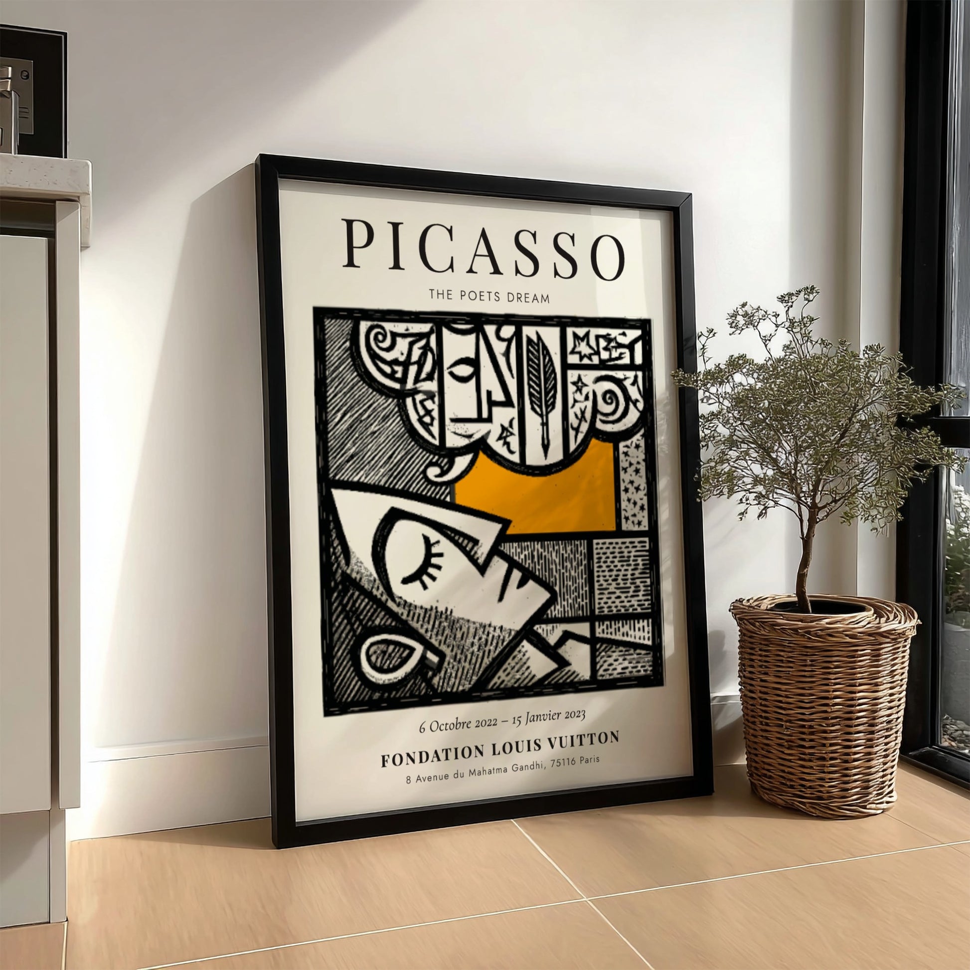 Picasso inspired poster featuring abstract shapes and bold colors
