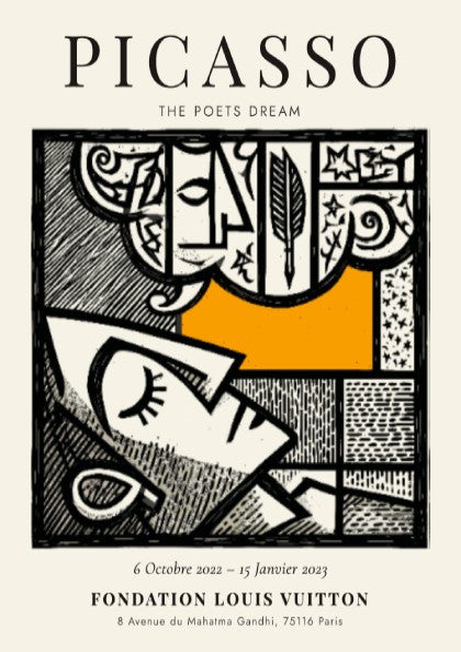 Picasso inspired poster featuring abstract shapes and bold colors