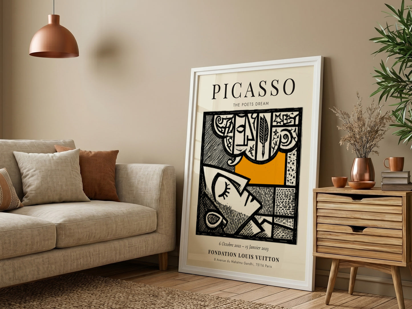 Picasso inspired poster featuring abstract shapes and bold colors