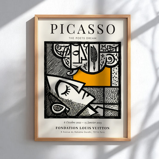 Picasso inspired poster featuring abstract shapes and bold colors