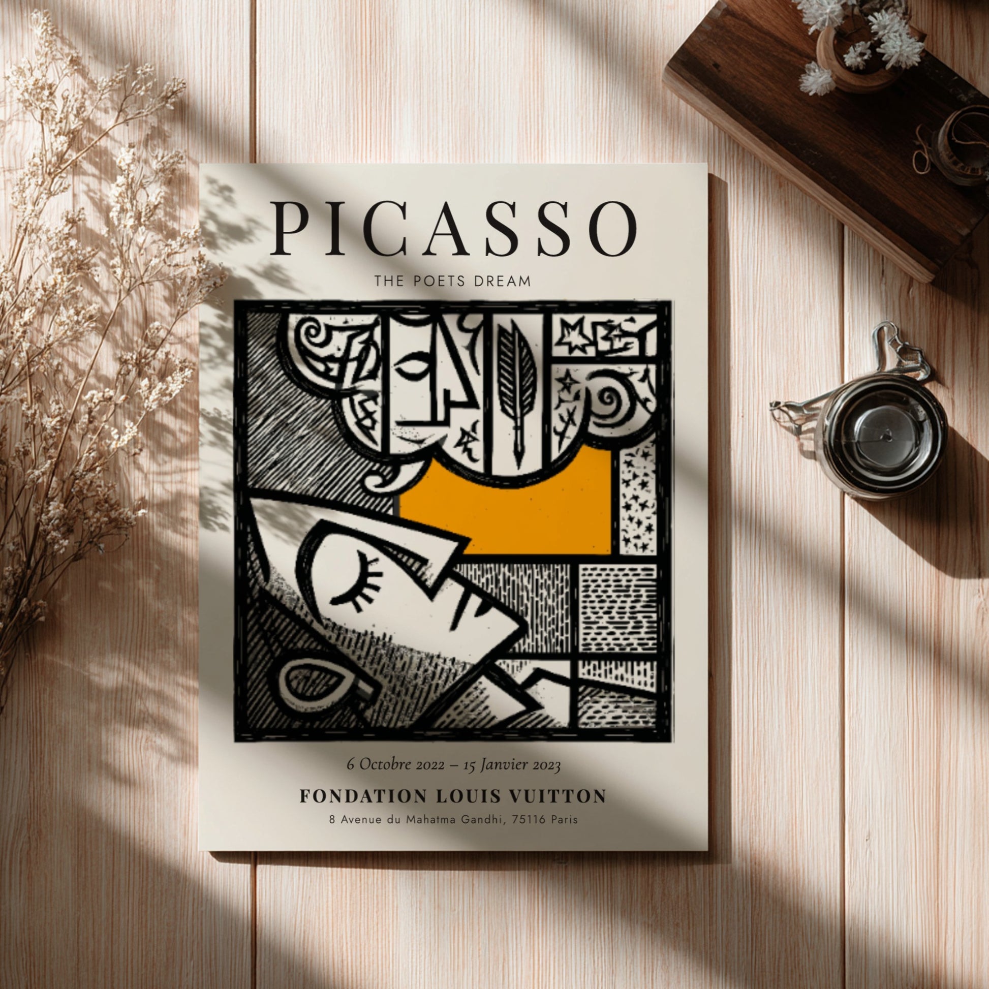 Picasso inspired poster featuring abstract shapes and bold colors