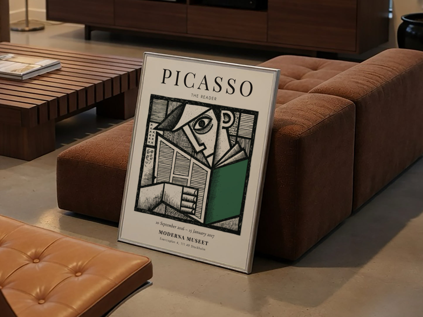 Picasso inspired poster featuring bold lines and colors in a modern art style