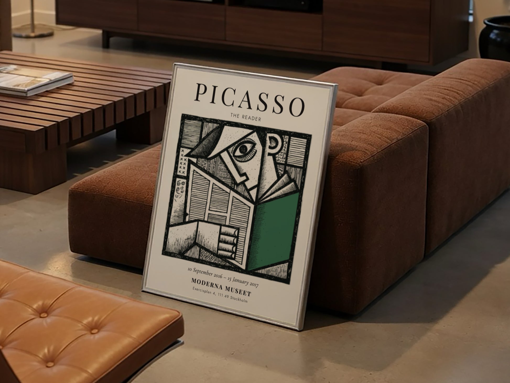 Picasso inspired poster featuring bold lines and colors in a modern art style