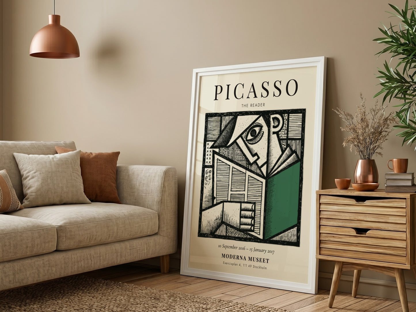 Picasso inspired poster featuring bold lines and colors in a modern art style