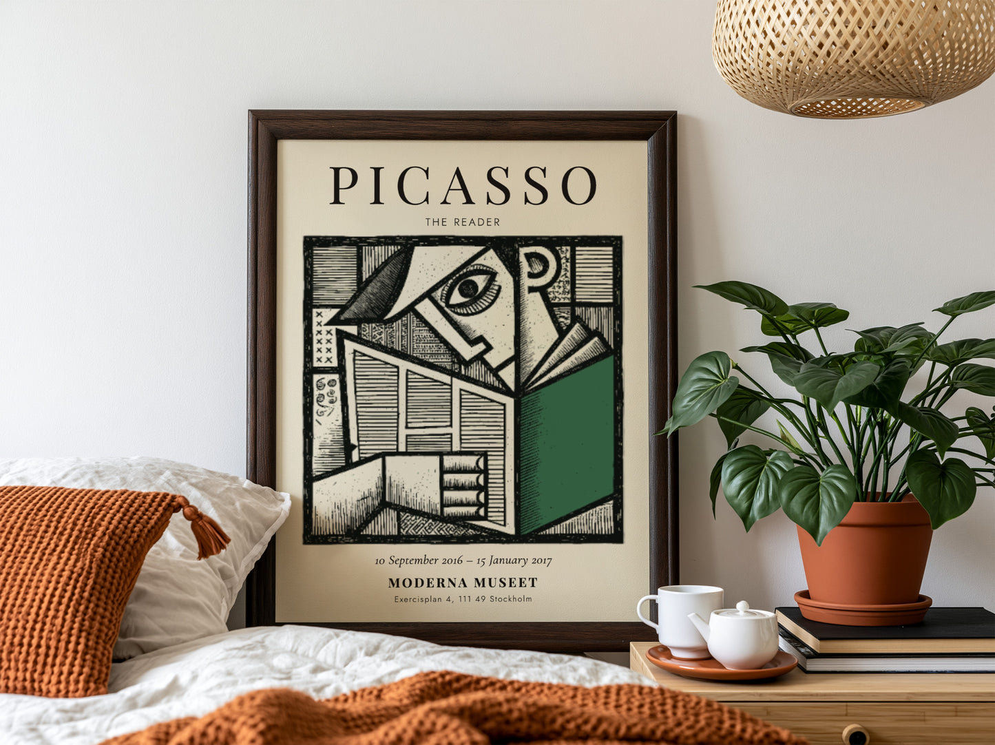 Picasso inspired poster featuring bold lines and colors in a modern art style