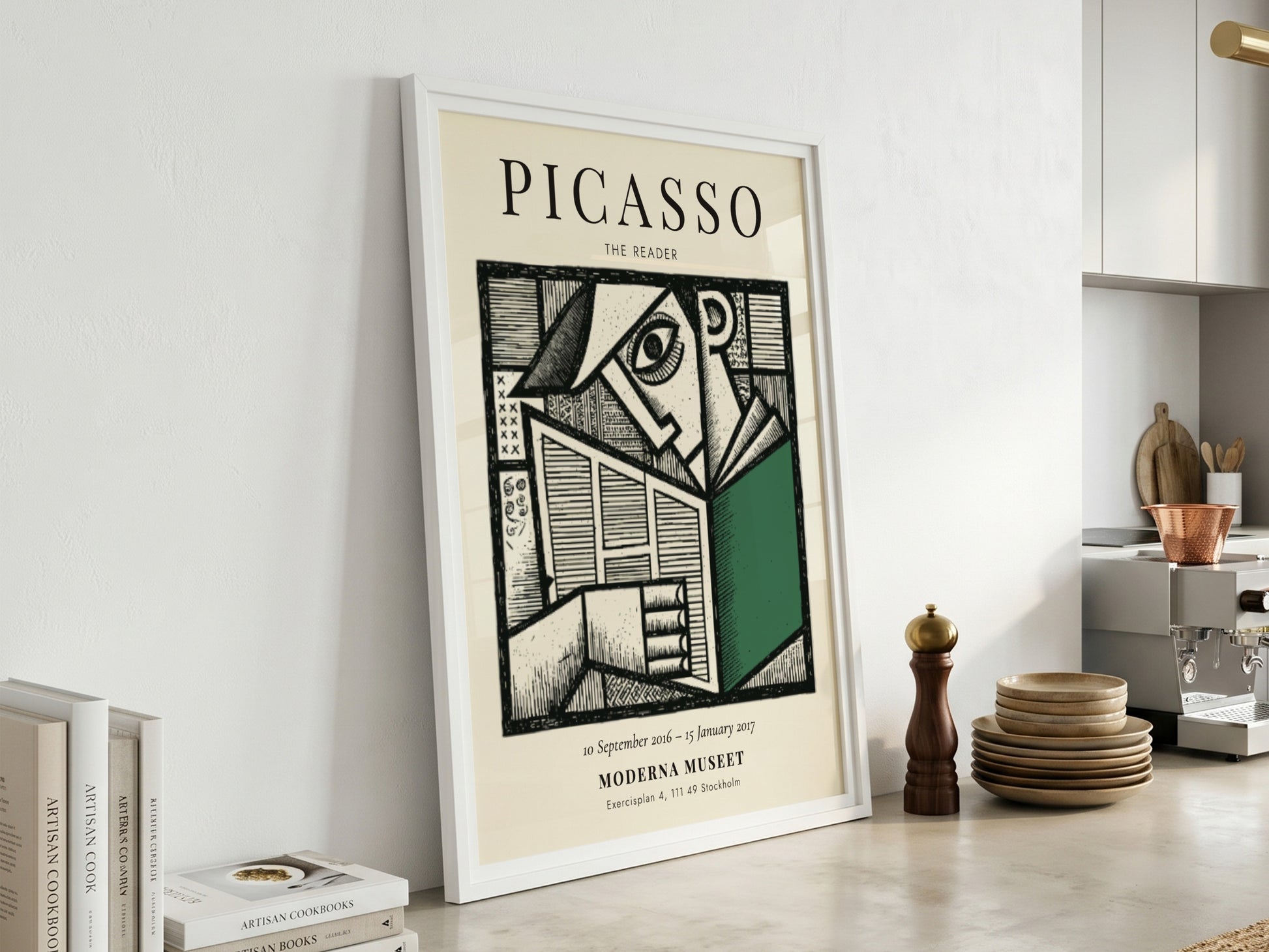 Picasso inspired poster featuring bold lines and colors in a modern art style