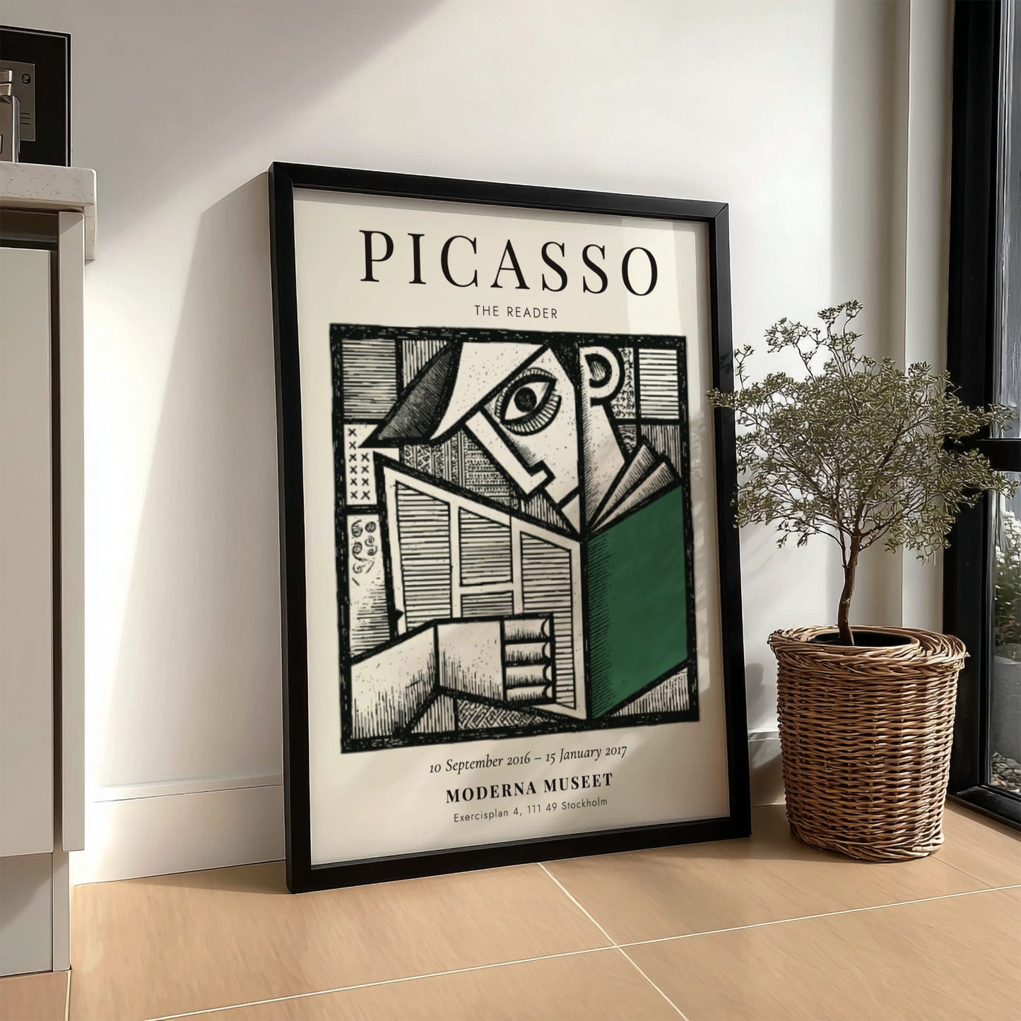 Picasso inspired poster featuring bold lines and colors in a modern art style