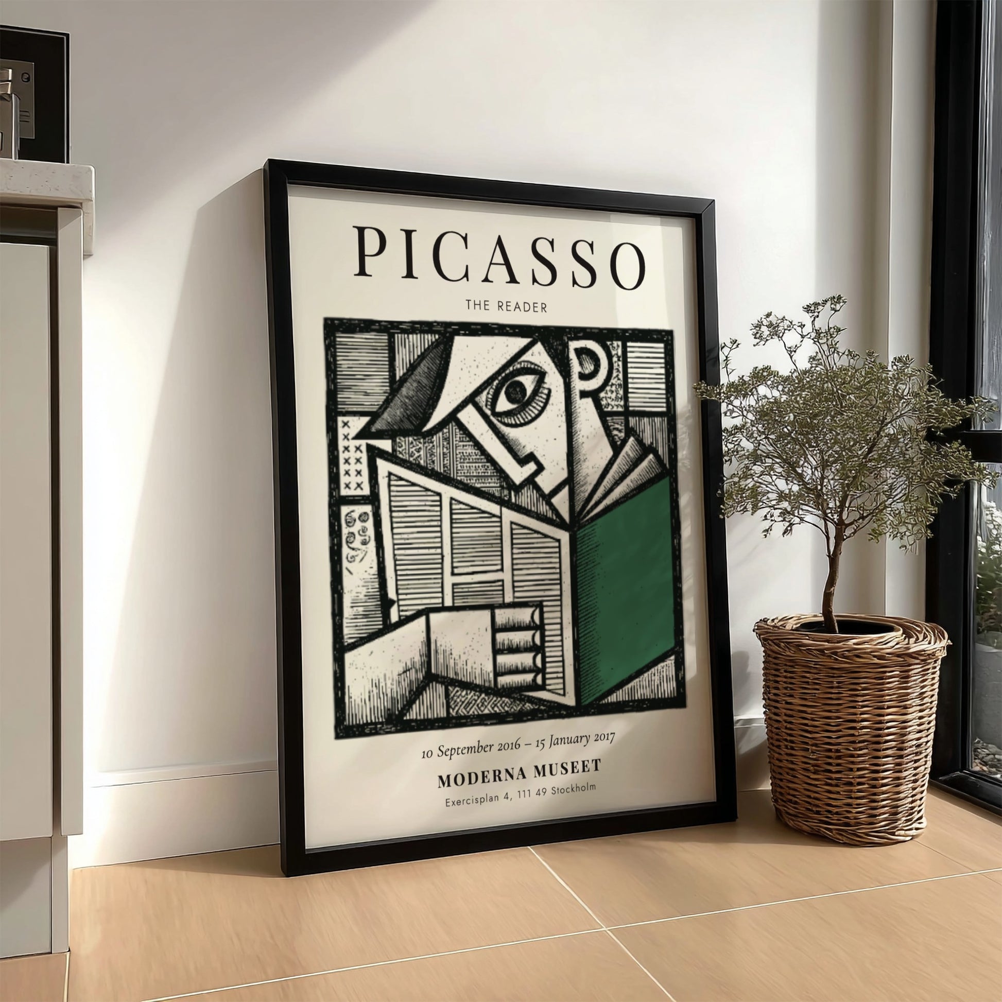 Picasso inspired poster featuring bold lines and colors in a modern art style