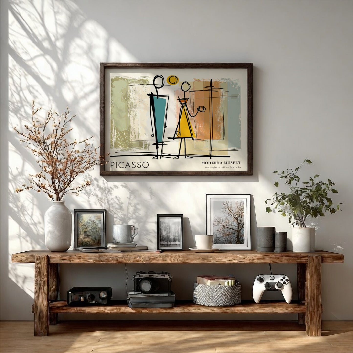 Pablo Picasso poster featuring modern abstract art with teal and yellow colors