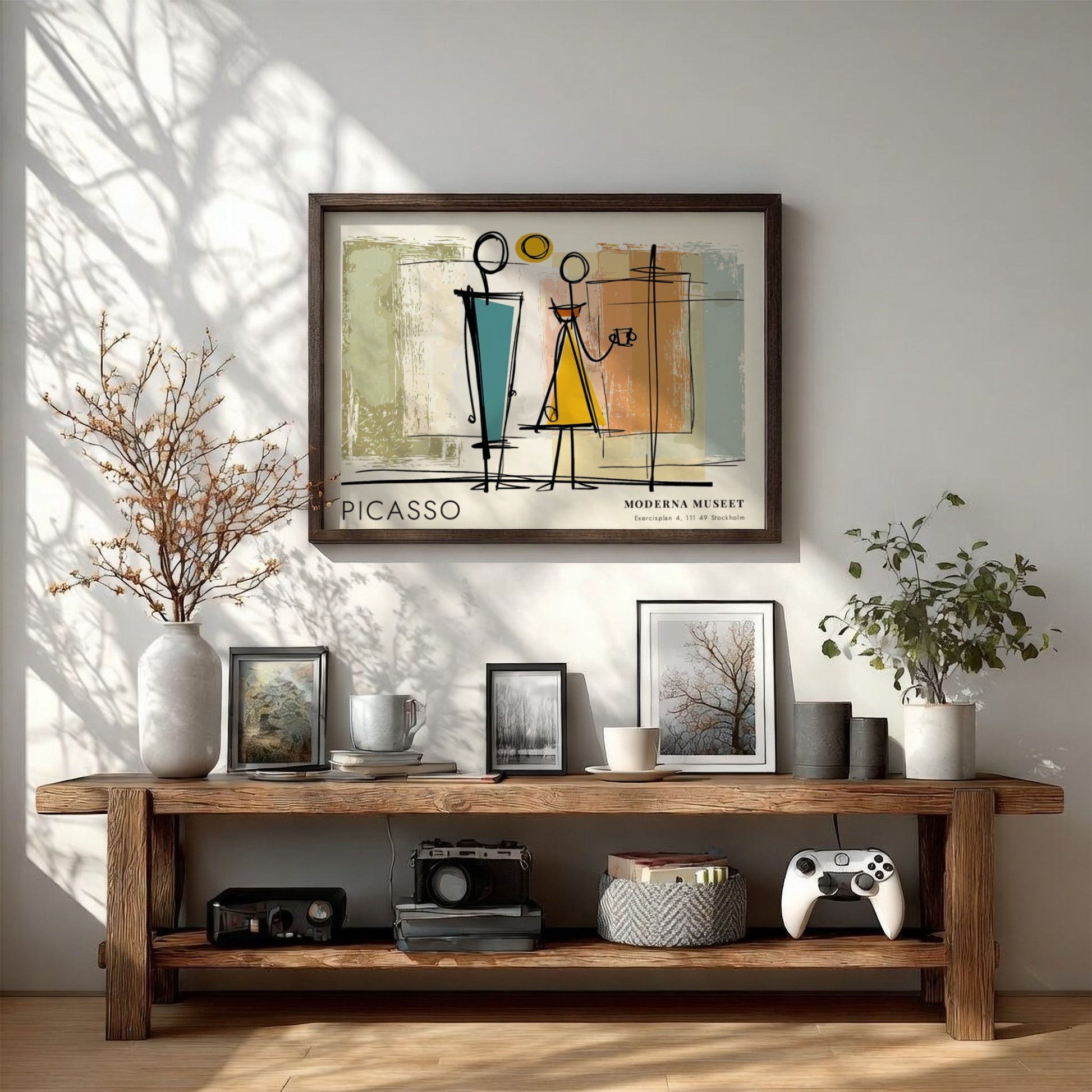 Pablo Picasso poster featuring modern abstract art with teal and yellow colors