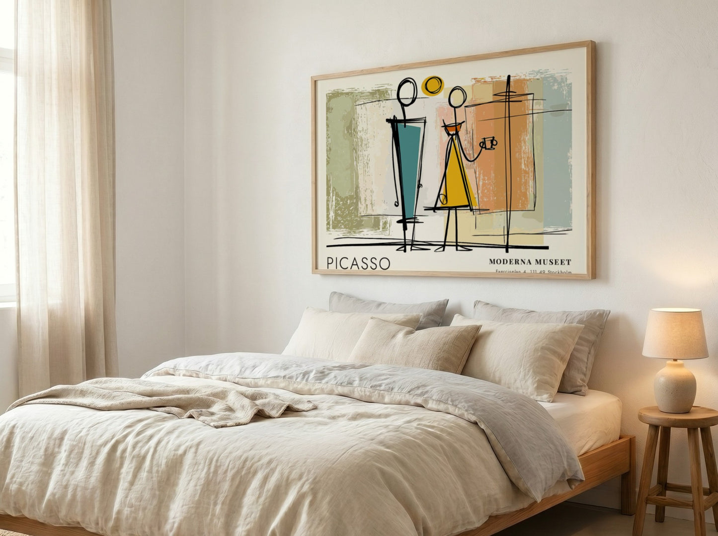Pablo Picasso poster featuring modern abstract art with teal and yellow colors