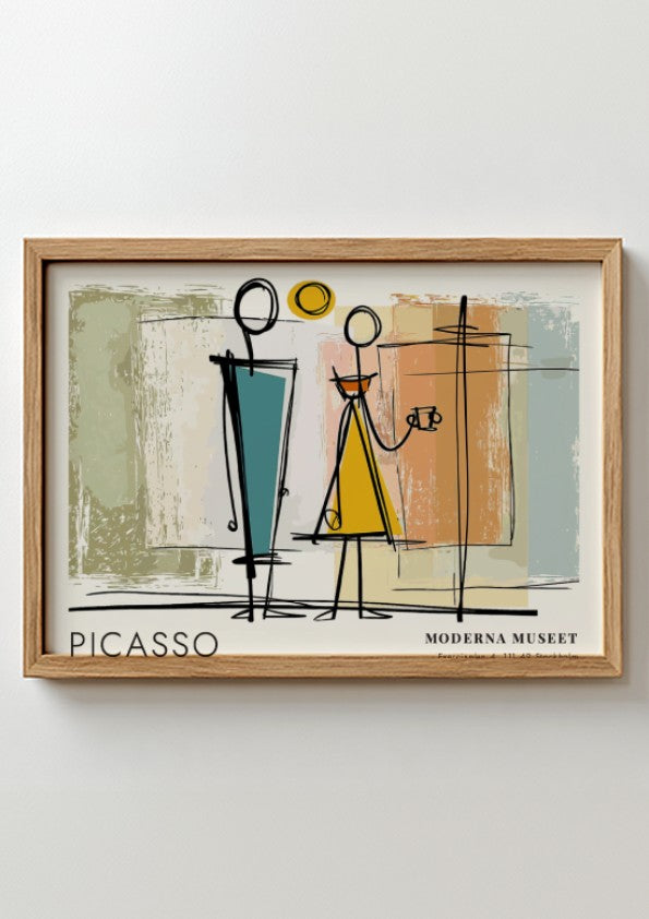 Pablo Picasso poster featuring modern abstract art with teal and yellow colors