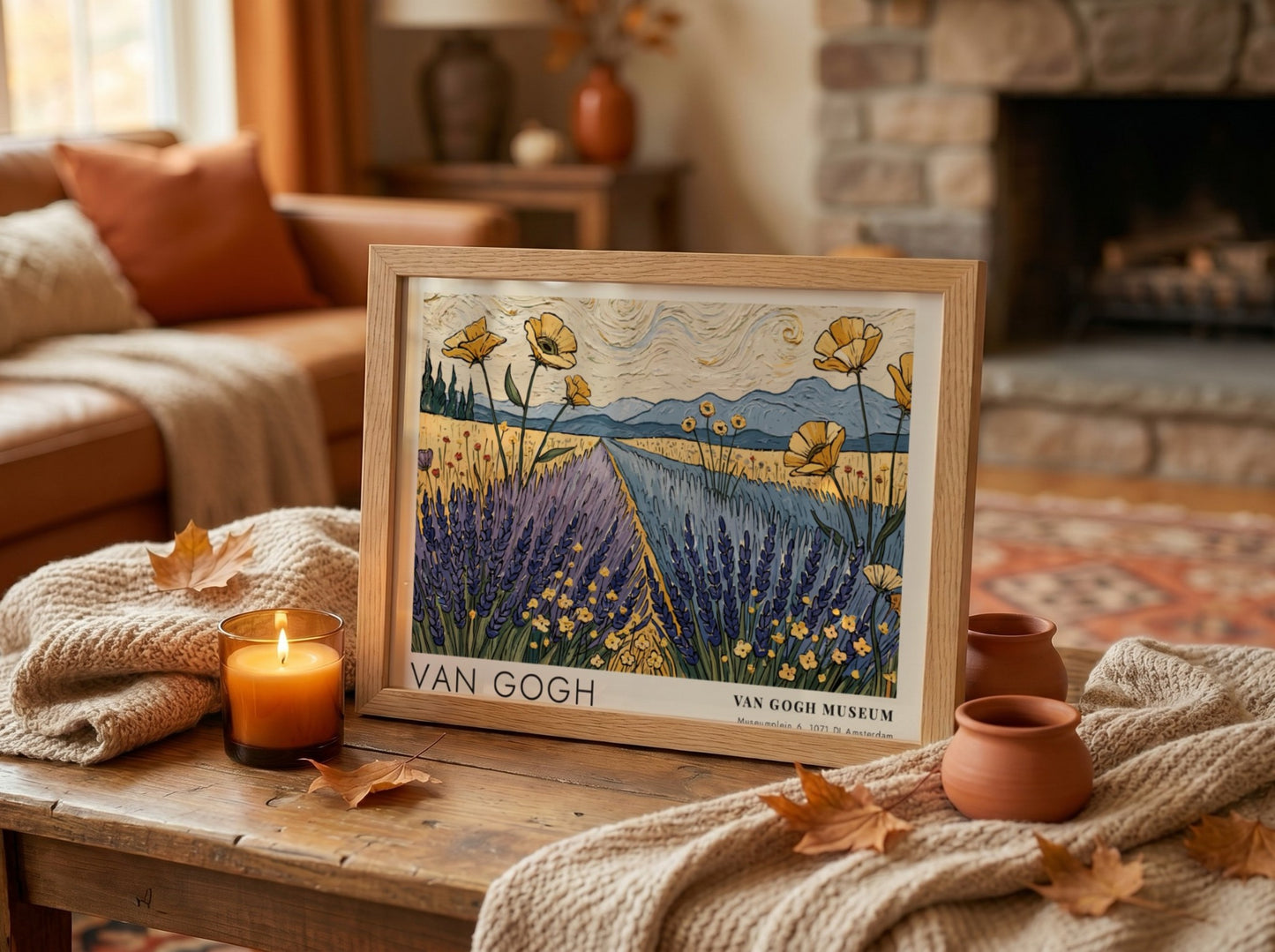 Van Gogh poster featuring vibrant wildflowers and lavender fields in a serene landscape