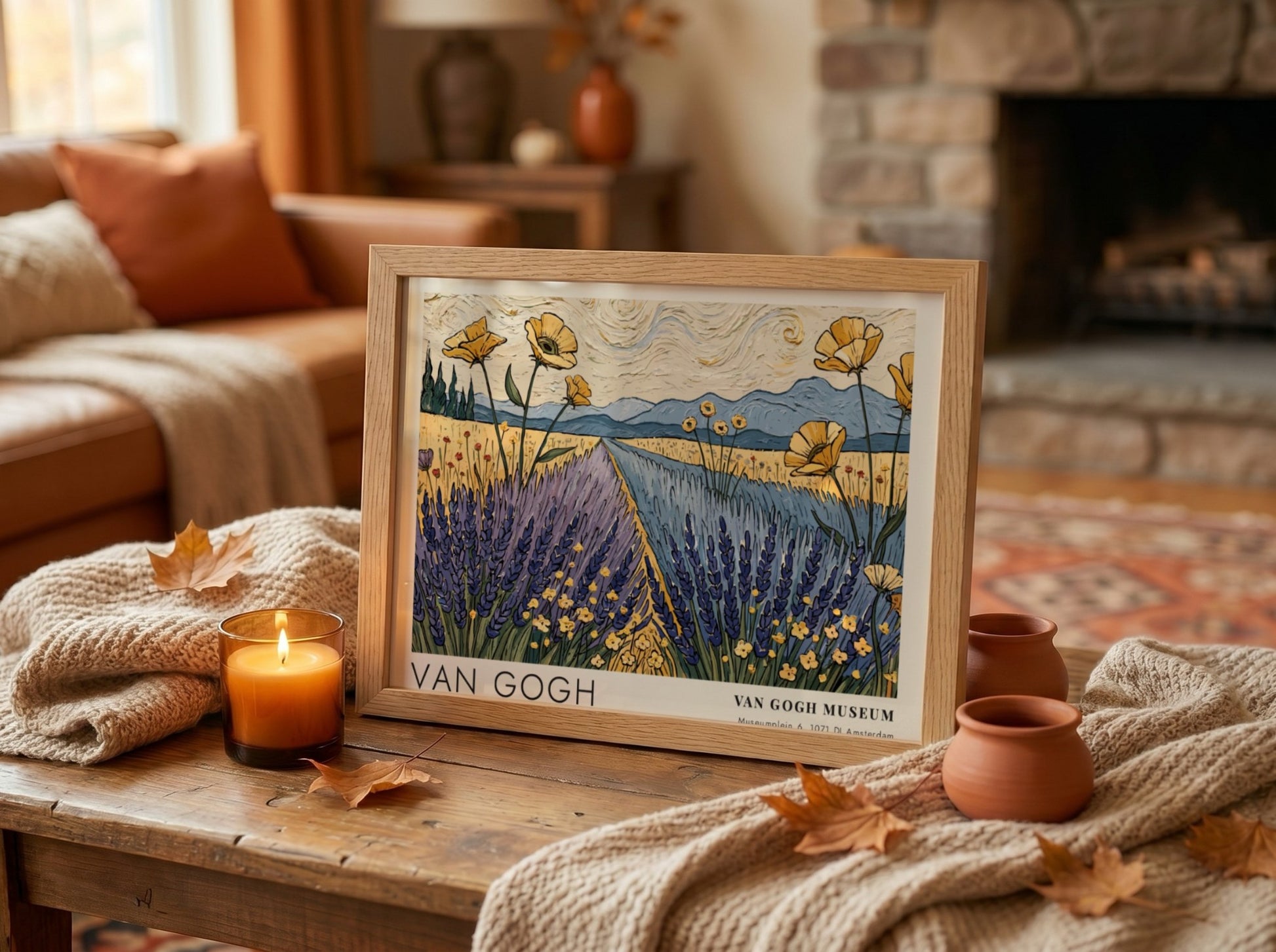 Van Gogh poster featuring vibrant wildflowers and lavender fields in a serene landscape