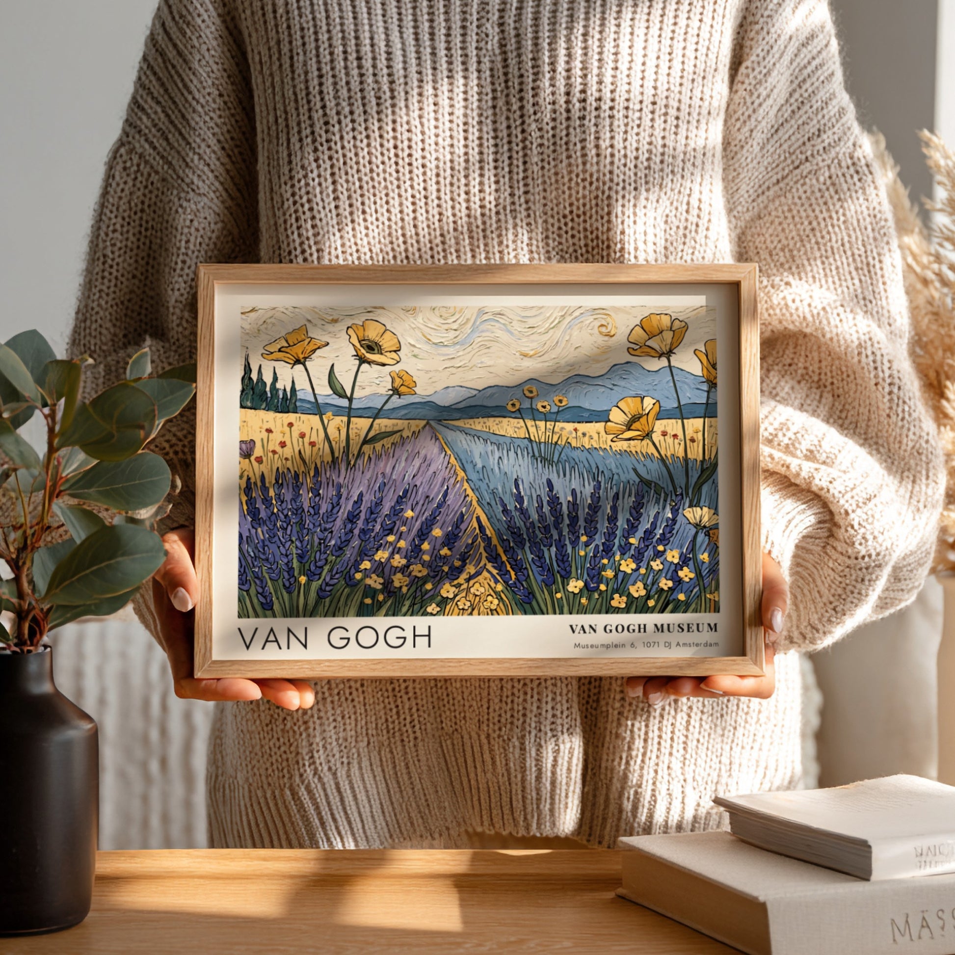 Van Gogh poster featuring vibrant wildflowers and lavender fields in a serene landscape