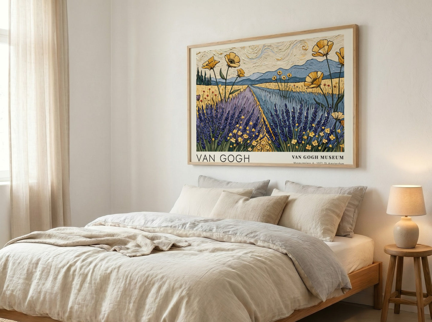 Van Gogh poster featuring vibrant wildflowers and lavender fields in a serene landscape