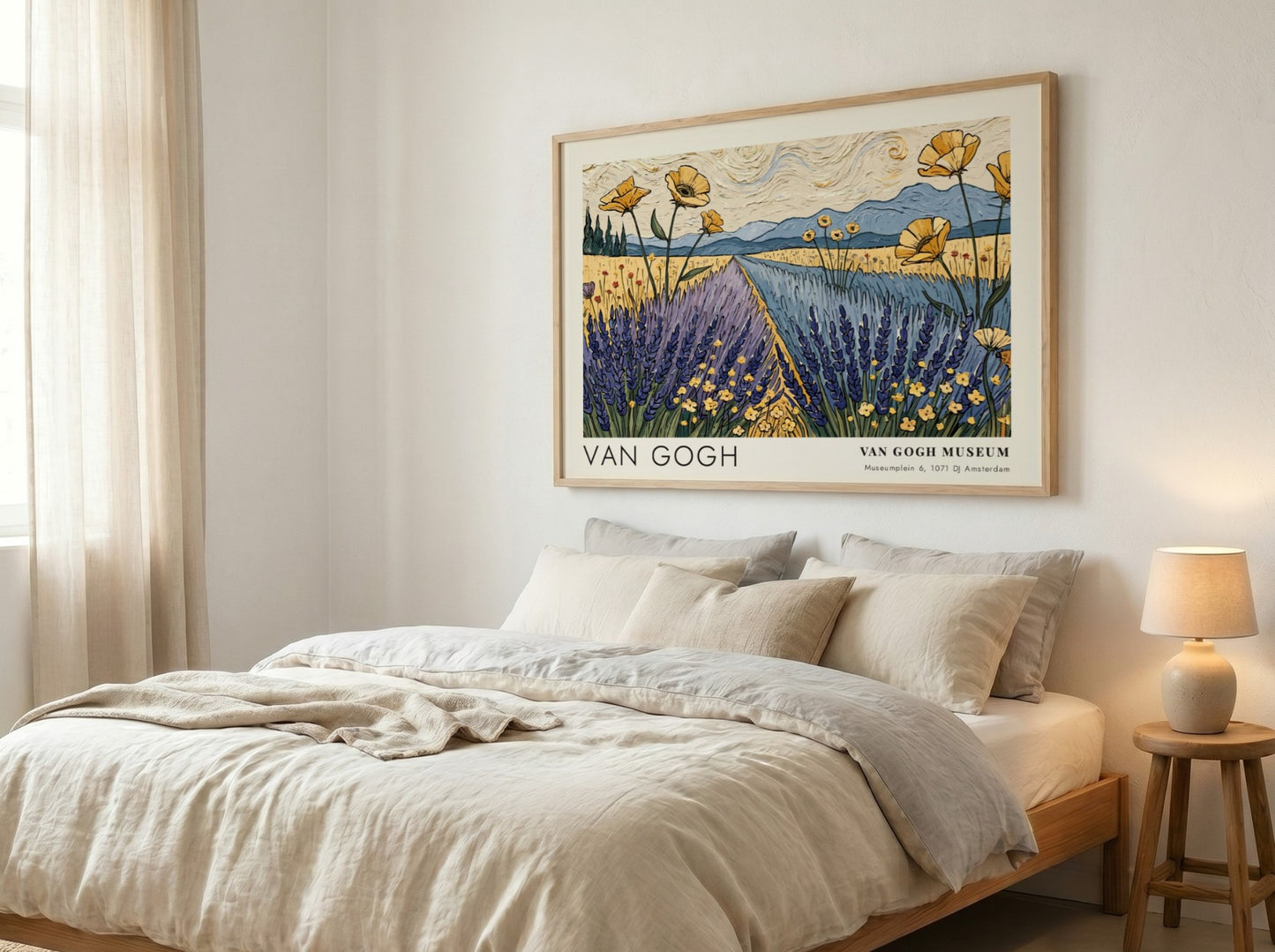 Wall art print of Van Gogh's 'The River' featuring vibrant wildflowers and green banks in a landscape style