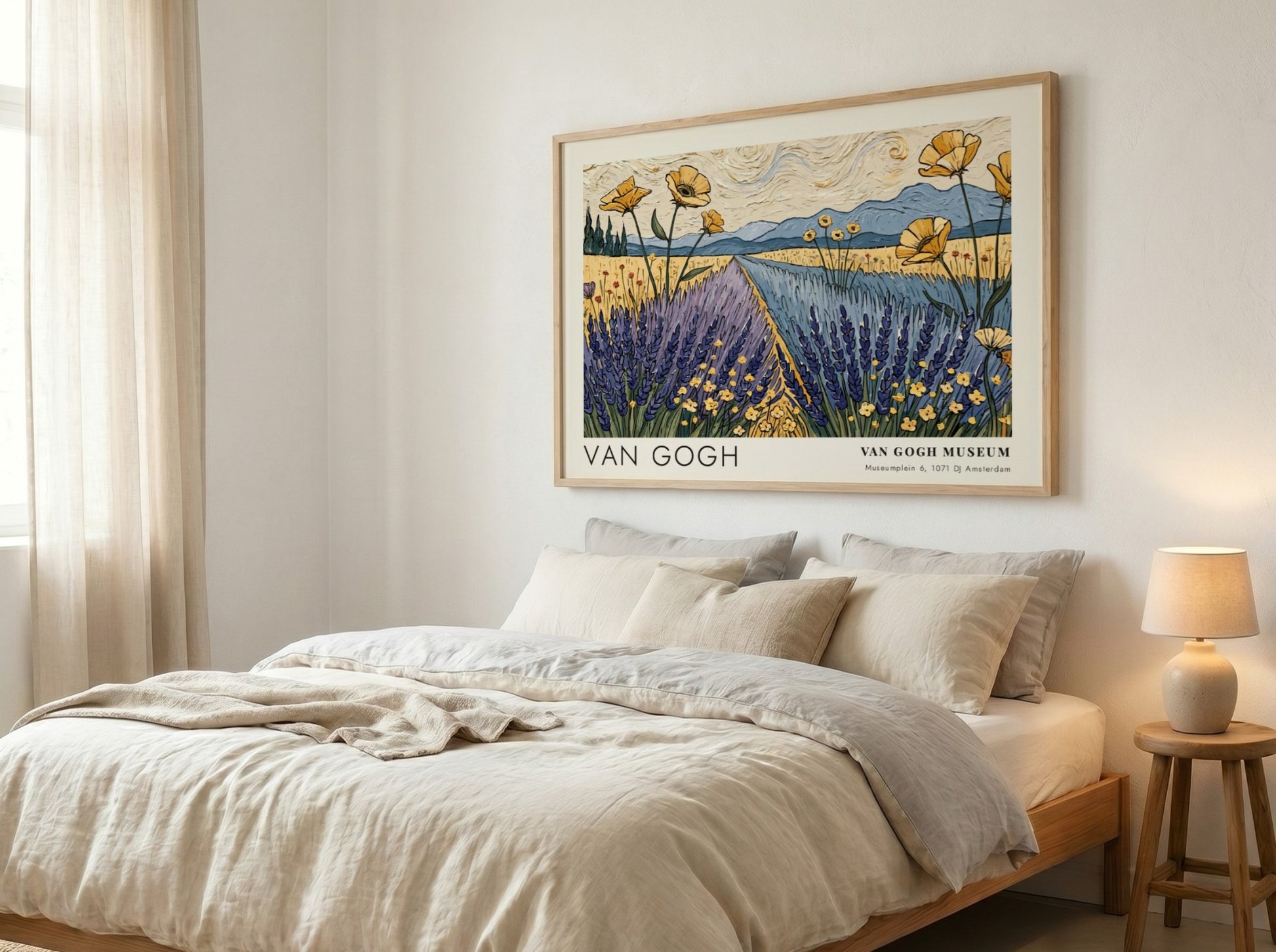 Wall art print of Van Gogh's 'The River' featuring vibrant wildflowers and green banks in a landscape style