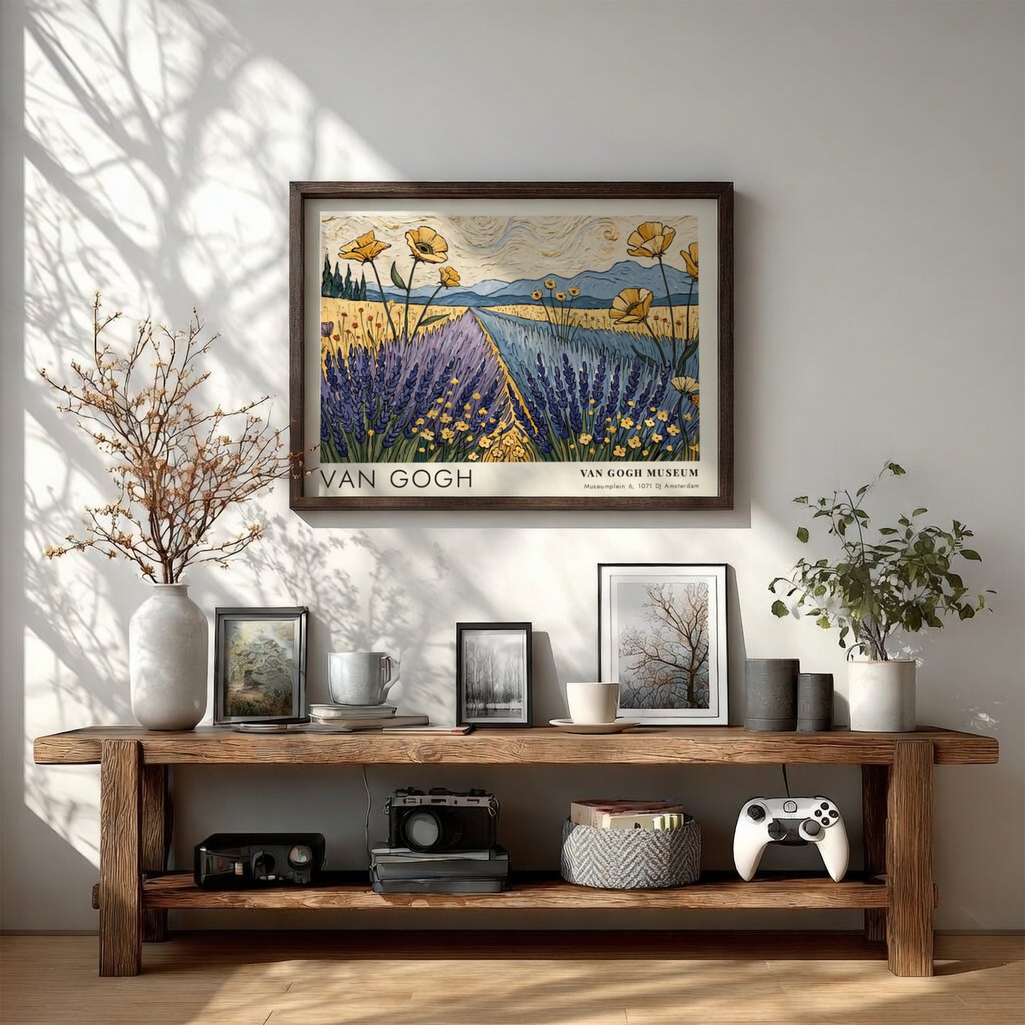 Van Gogh poster featuring vibrant wildflowers and lavender fields in a serene landscape