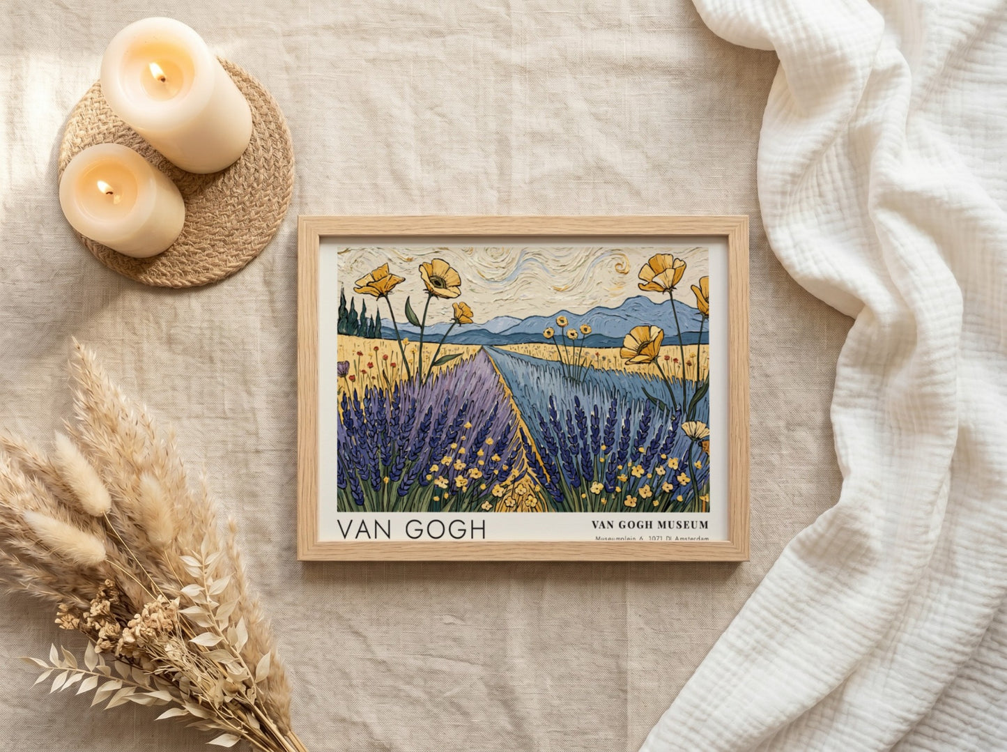 Van Gogh poster featuring vibrant wildflowers and lavender fields in a serene landscape