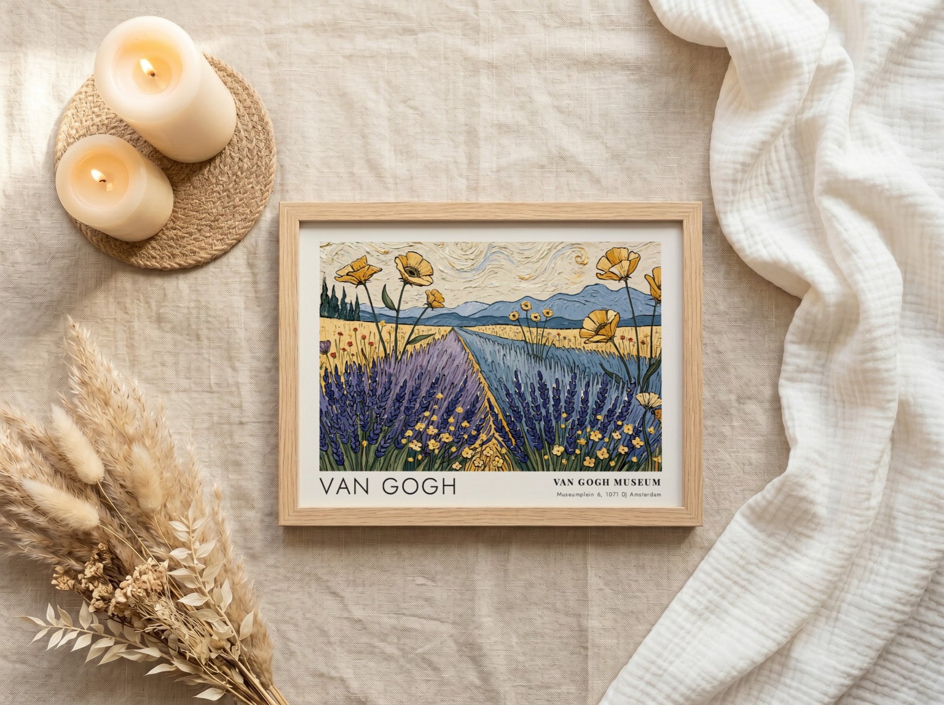 Wall art print of Van Gogh's 'The River' featuring vibrant wildflowers and green banks in a landscape style