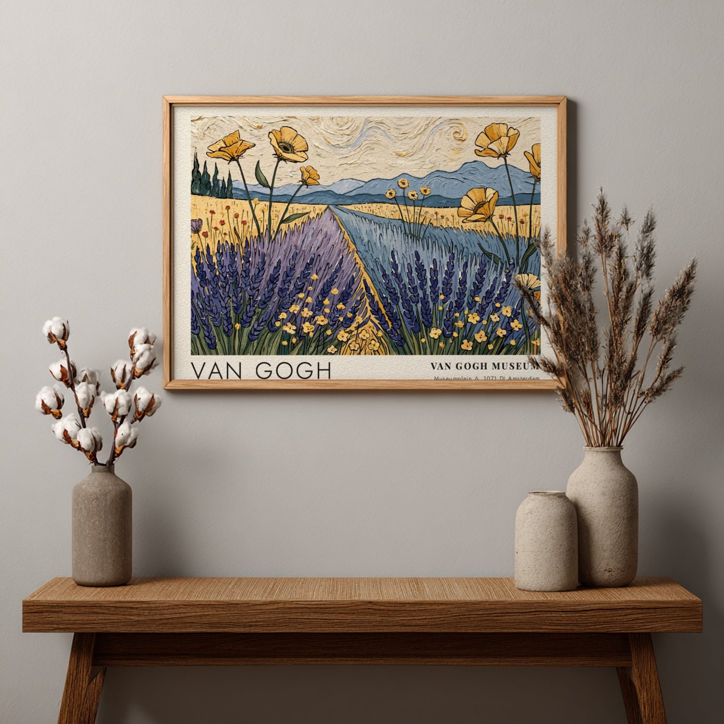 Van Gogh poster featuring vibrant wildflowers and lavender fields in a serene landscape