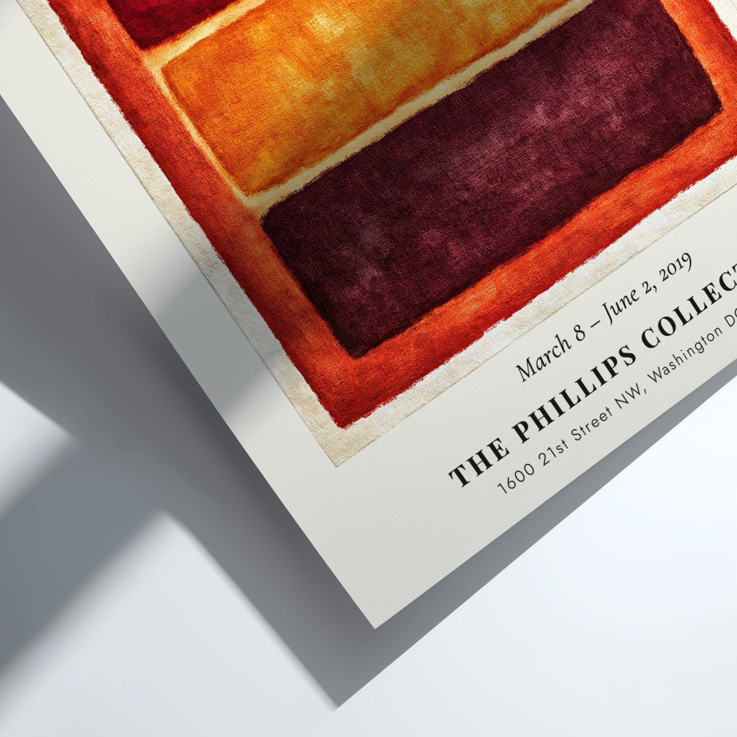 Wall art poster featuring Mark Rothko's Meditation in Colour with orange and red blocks.