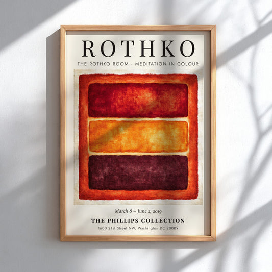 Wall art poster featuring Mark Rothko's Meditation in Colour with orange and red blocks.