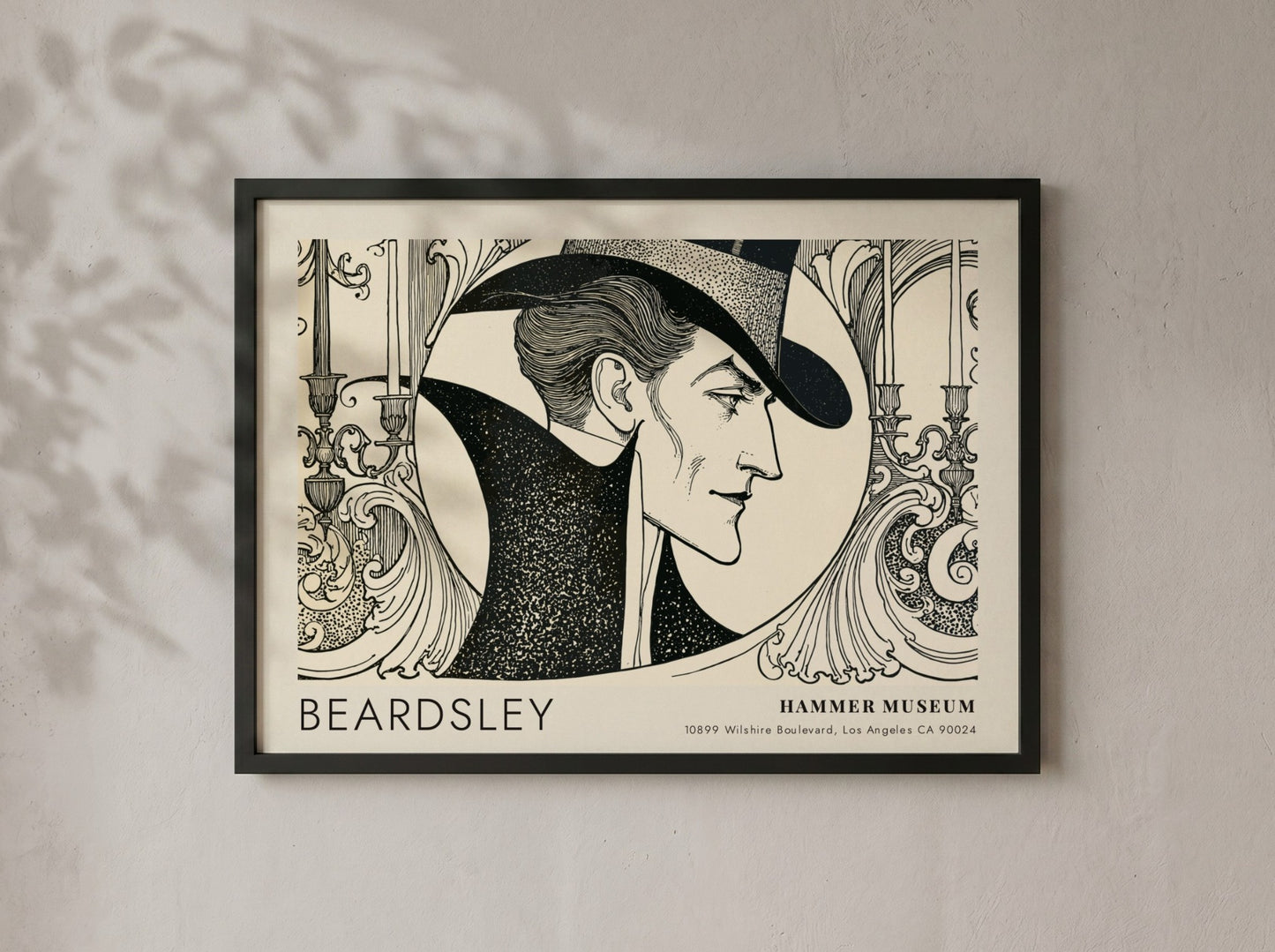 Wall art poster featuring an Aubrey Beardsley portrait with black ink on cream.