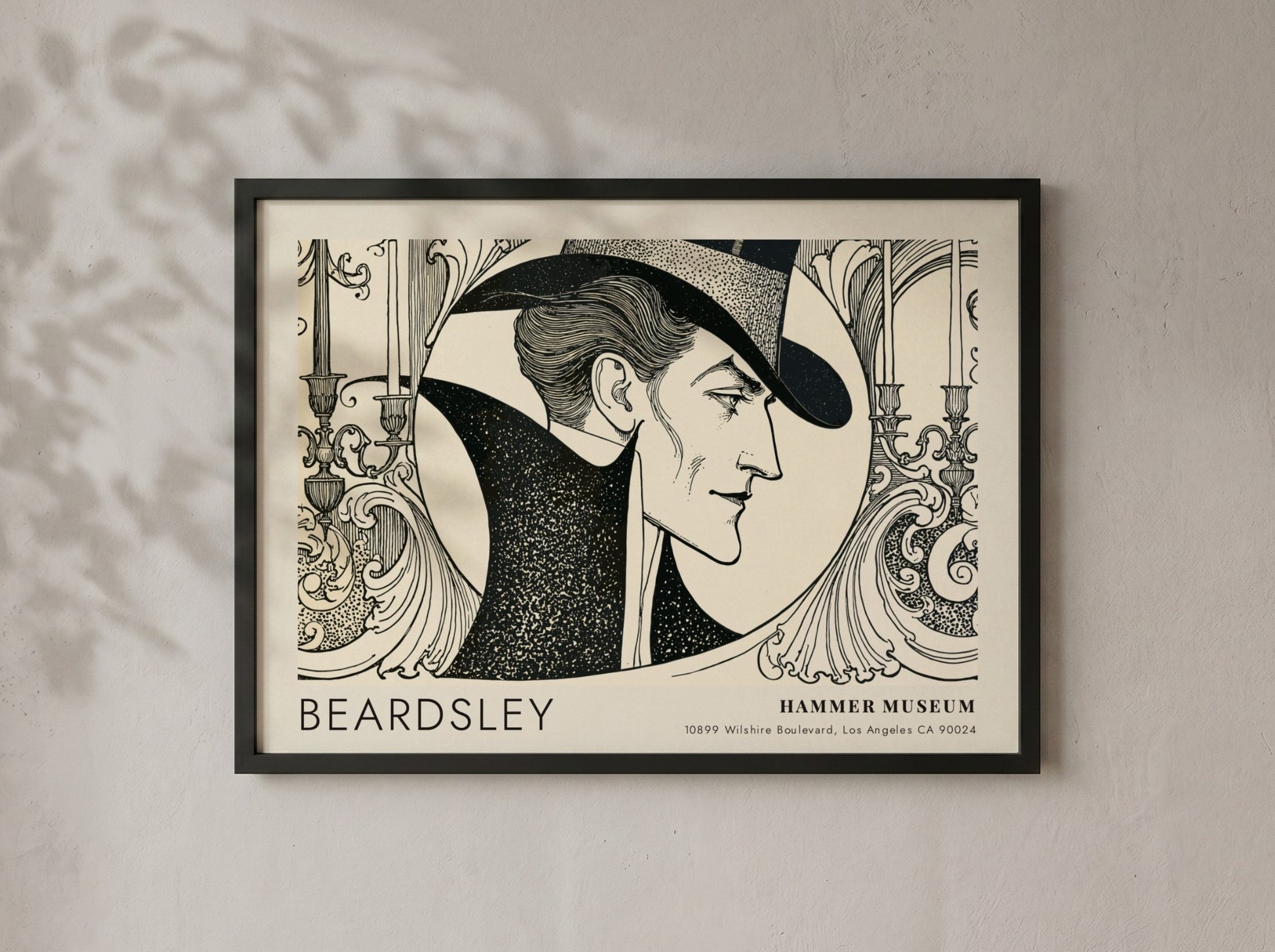 Wall art poster featuring an Aubrey Beardsley portrait with black ink on cream.
