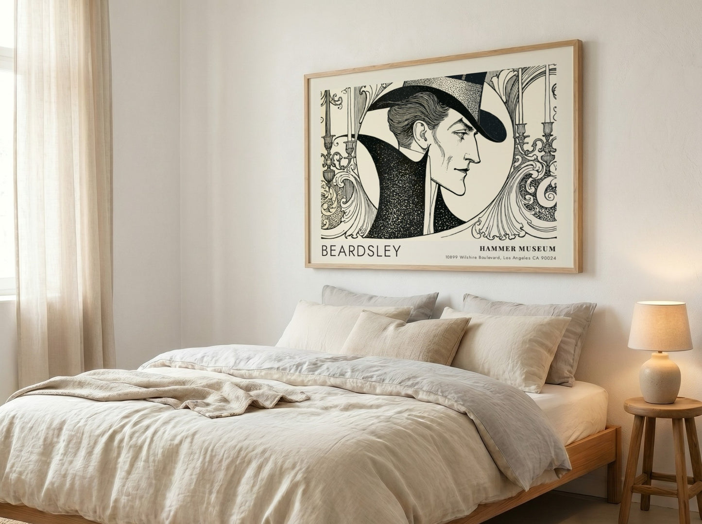 Wall art poster featuring an Aubrey Beardsley portrait with black ink on cream.