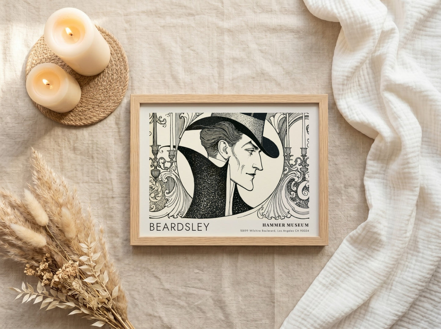 Wall art poster featuring an Aubrey Beardsley portrait with black ink on cream.