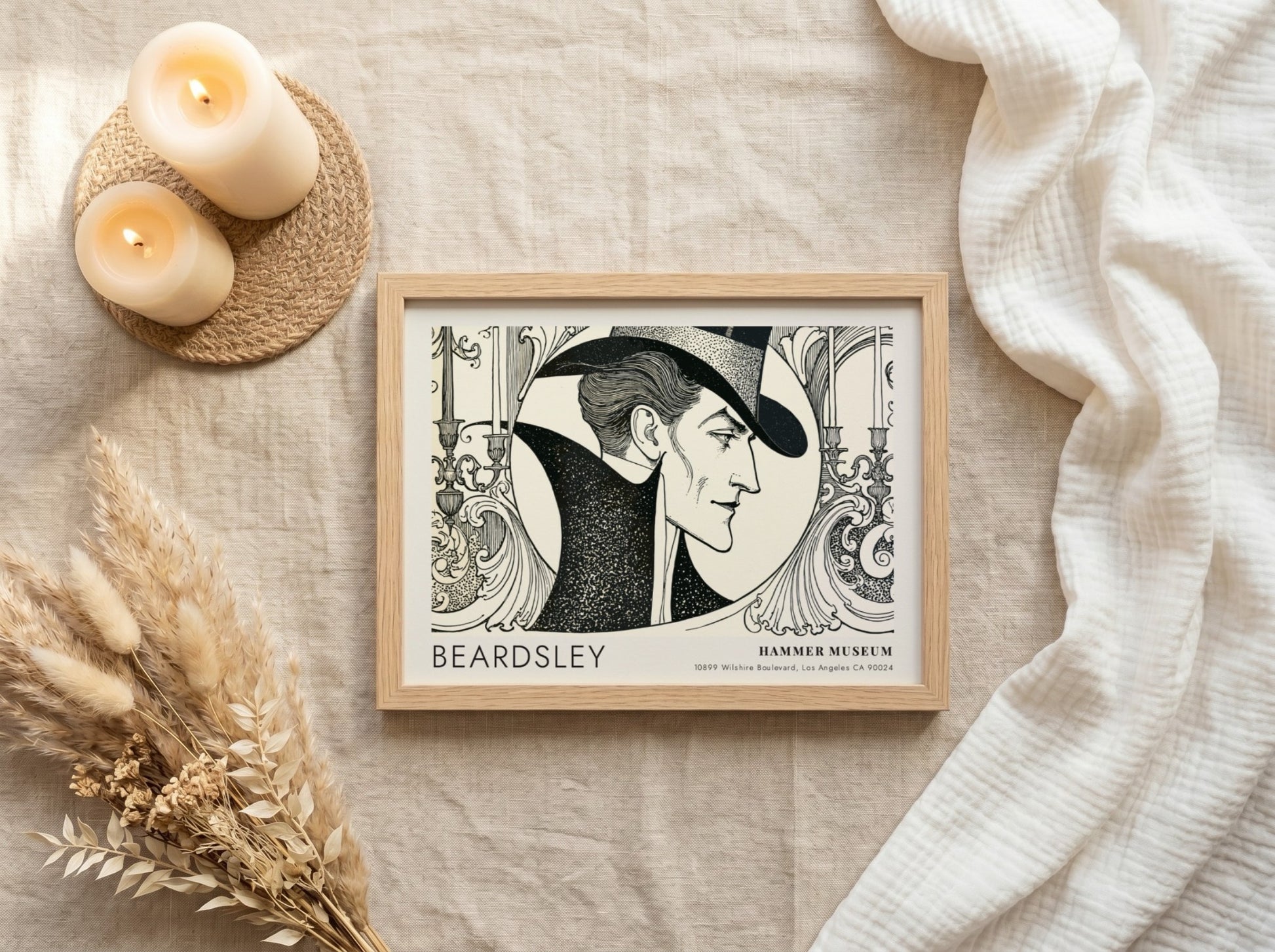 Wall art poster featuring an Aubrey Beardsley portrait with black ink on cream.