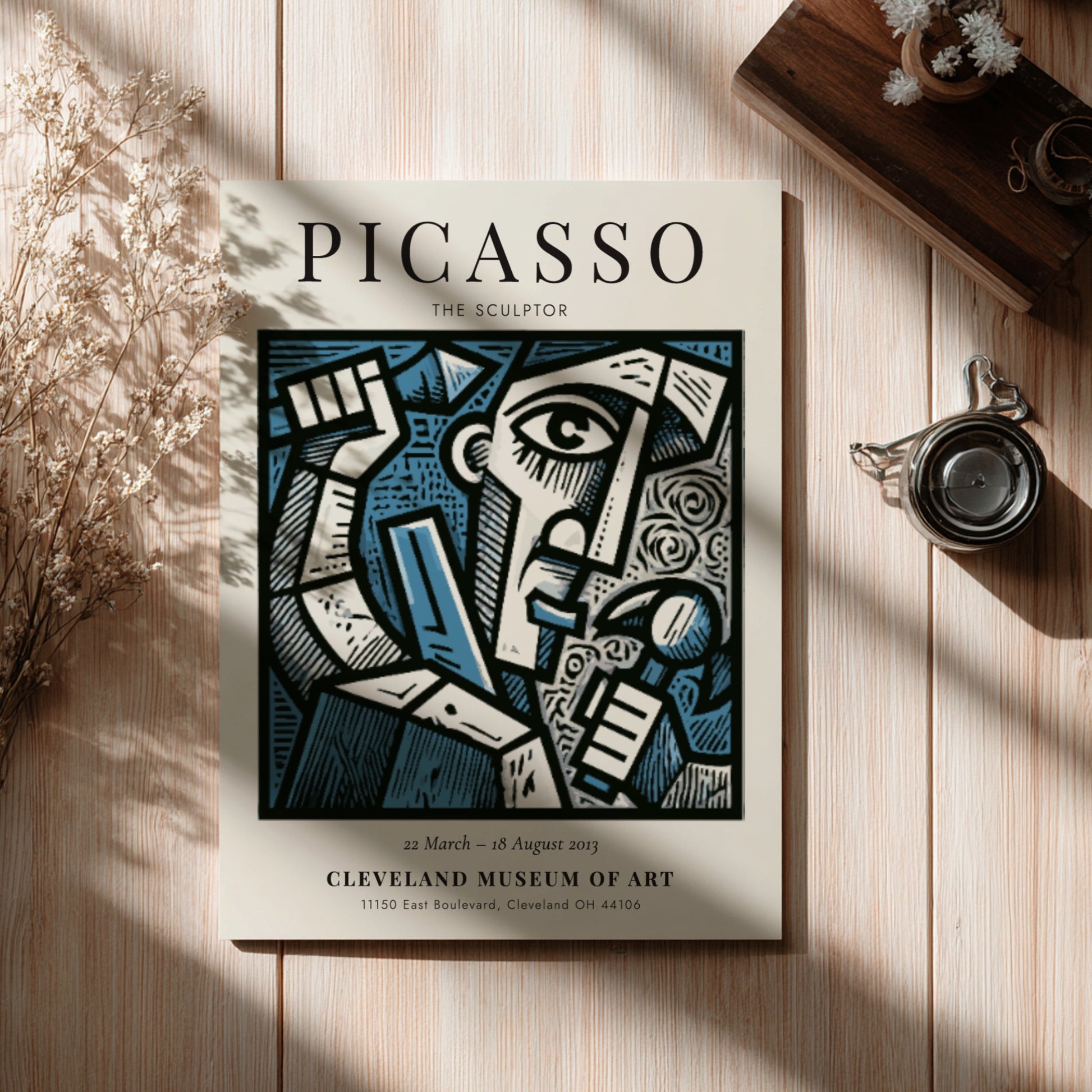 The Sculptor poster featuring bold lines and expressive colors inspired by Picasso's style.