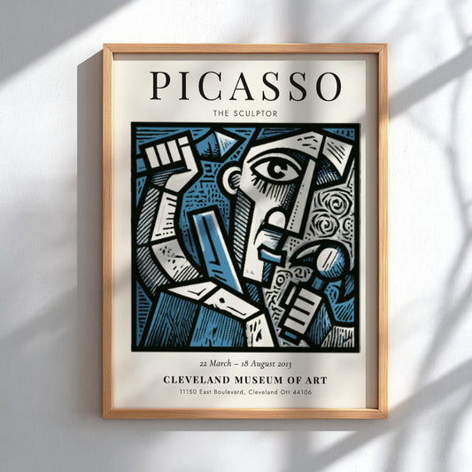 The Sculptor poster featuring bold lines and expressive colors inspired by Picasso's style.