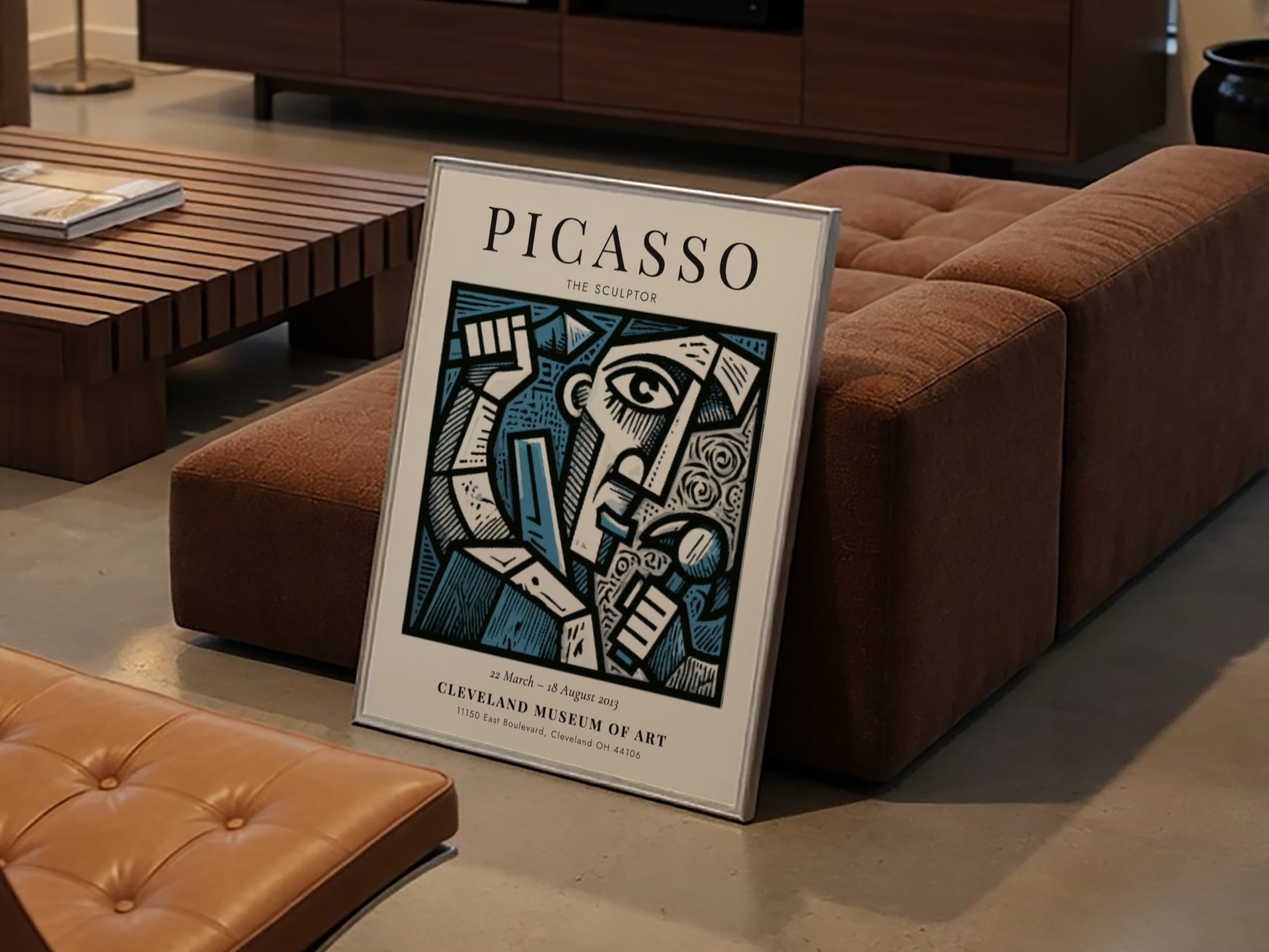 The Sculptor poster featuring bold lines and expressive colors inspired by Picasso's style.
